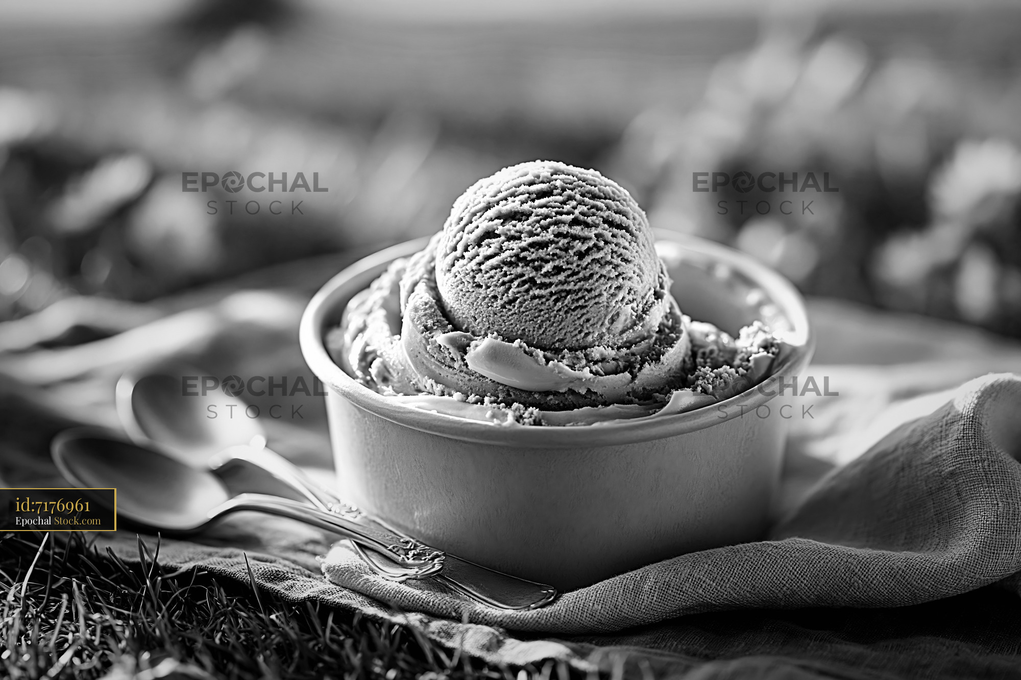 Scoop of chartreuse ice cream in a bowl on a rustic napkin - stock photo