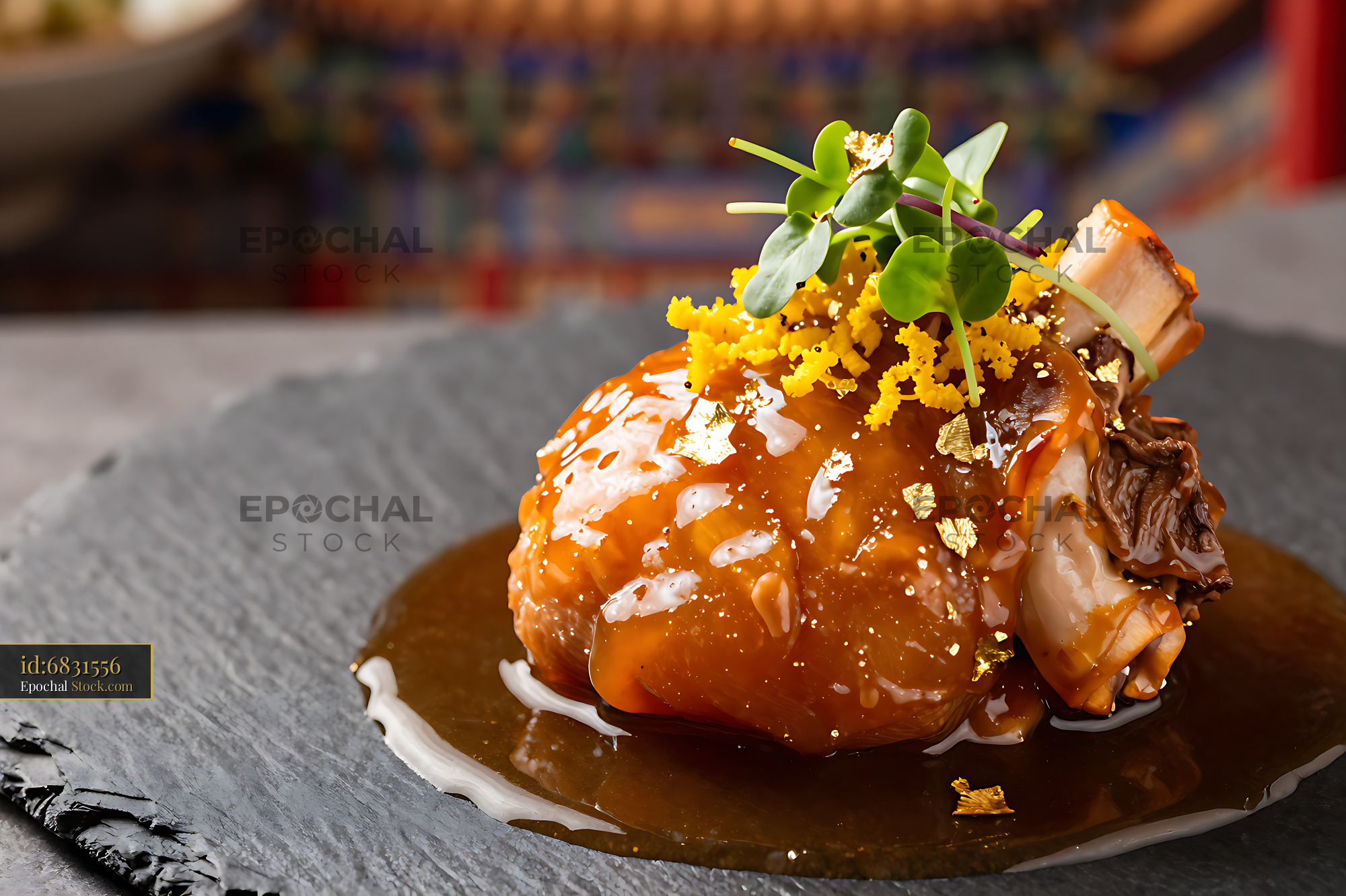 Slow-braised Cantonese beef cheek with aged tangerine peel and gold - stock photo