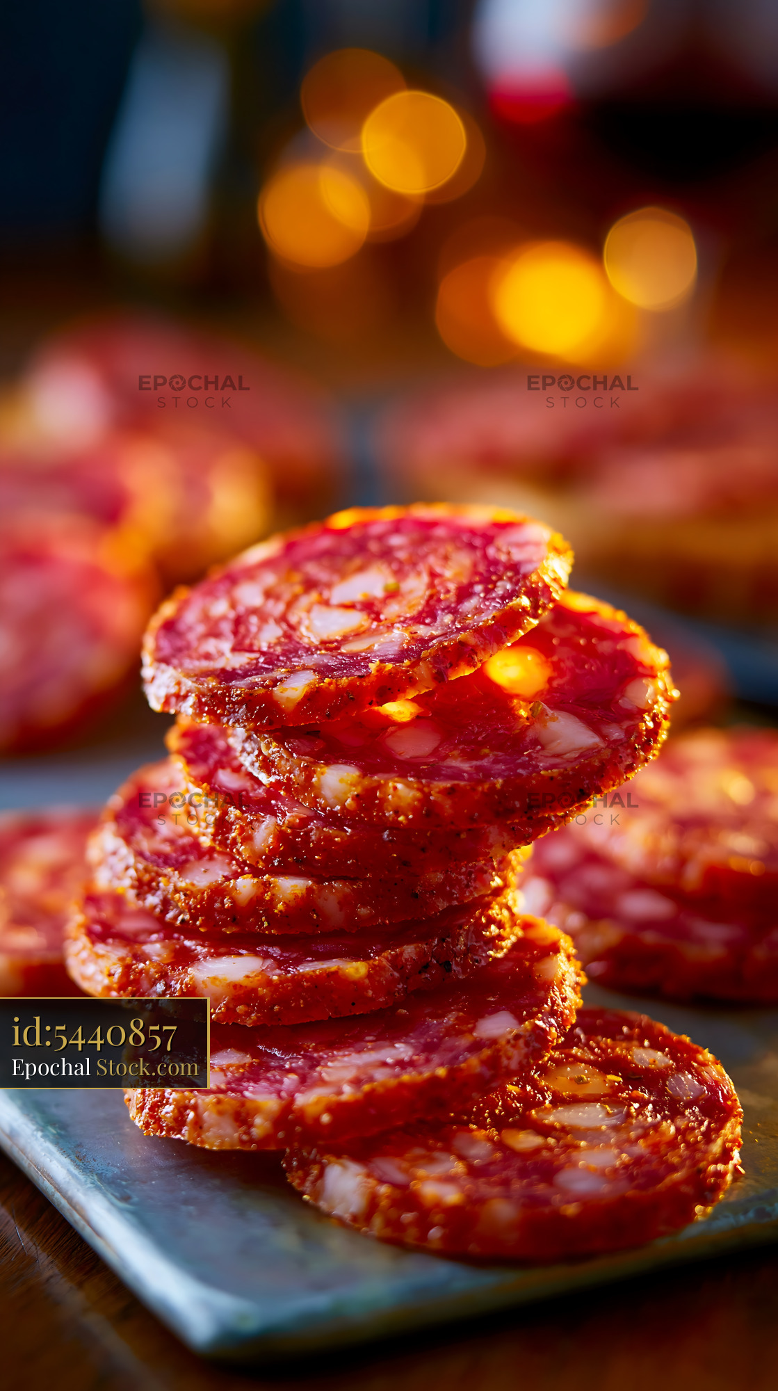 Thinly sliced jambon de bayonne meat stacked on a slate board - stock photo