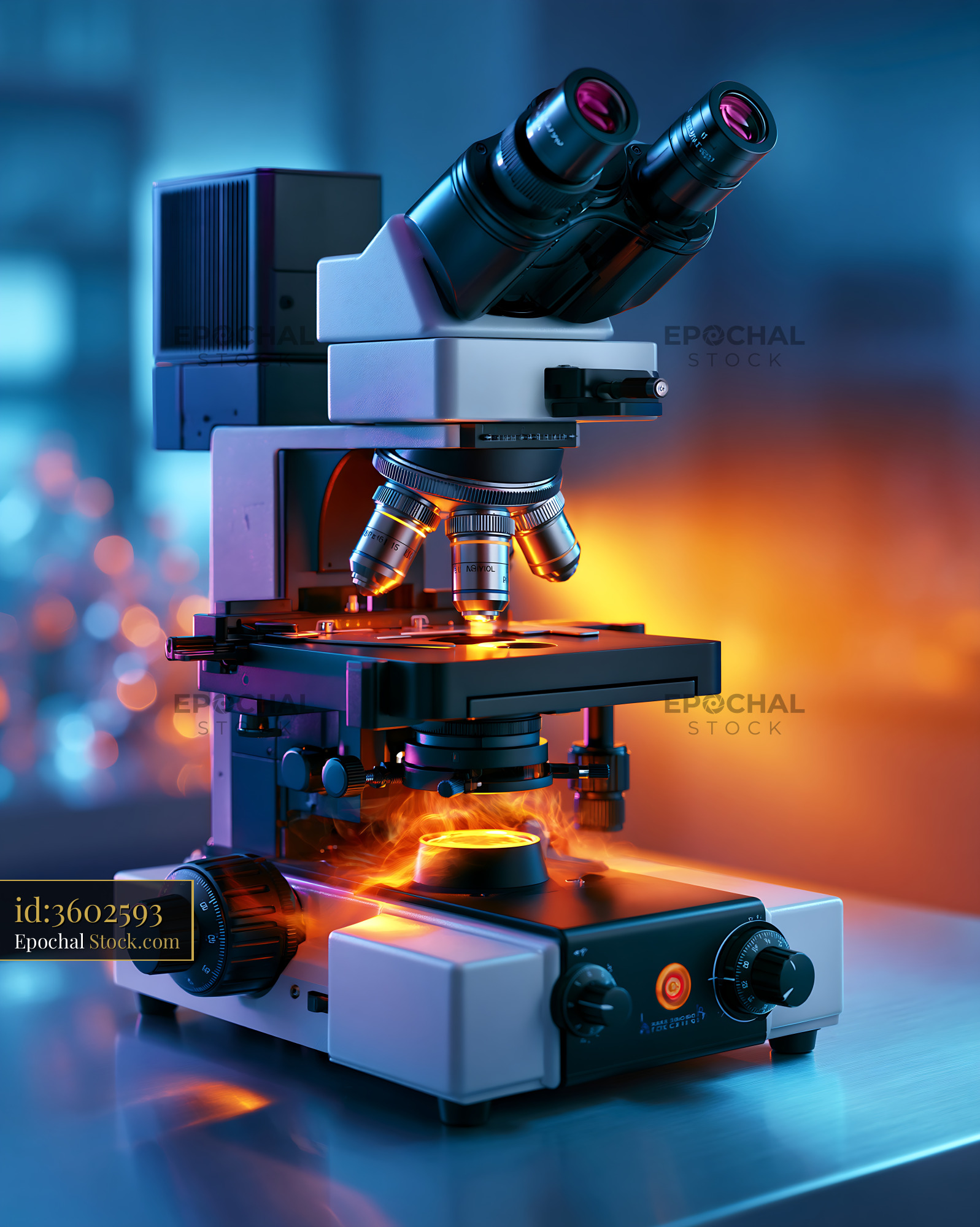 Modern laboratory microscope during acceptor photobleaching fret analy - stock photo