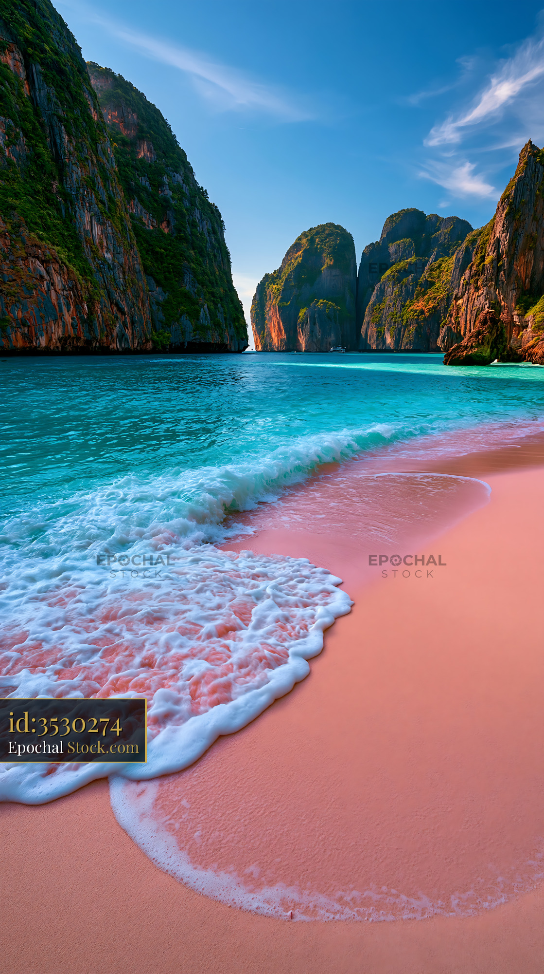 Secret white sand lagoon at Phi Phi islands with turquoise water - stock photo