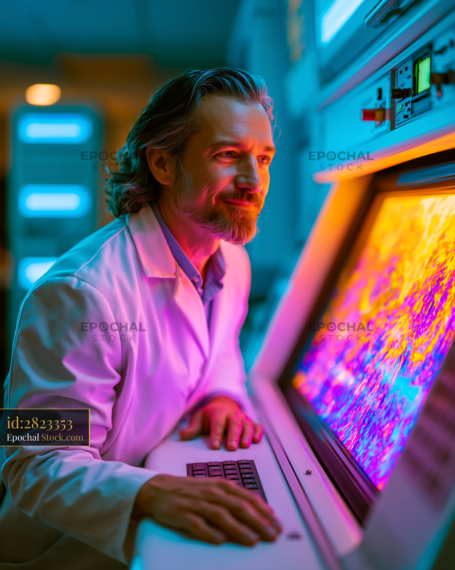 Mature male scientist analyzing vibrational circular dichroism d loop  - stock photo