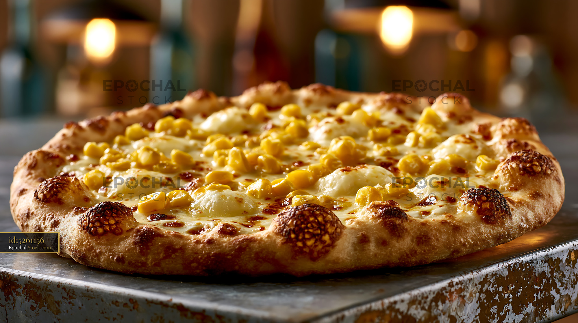 Authentic panna mais pizza with sweet corn and creamy white sauce - stock photo