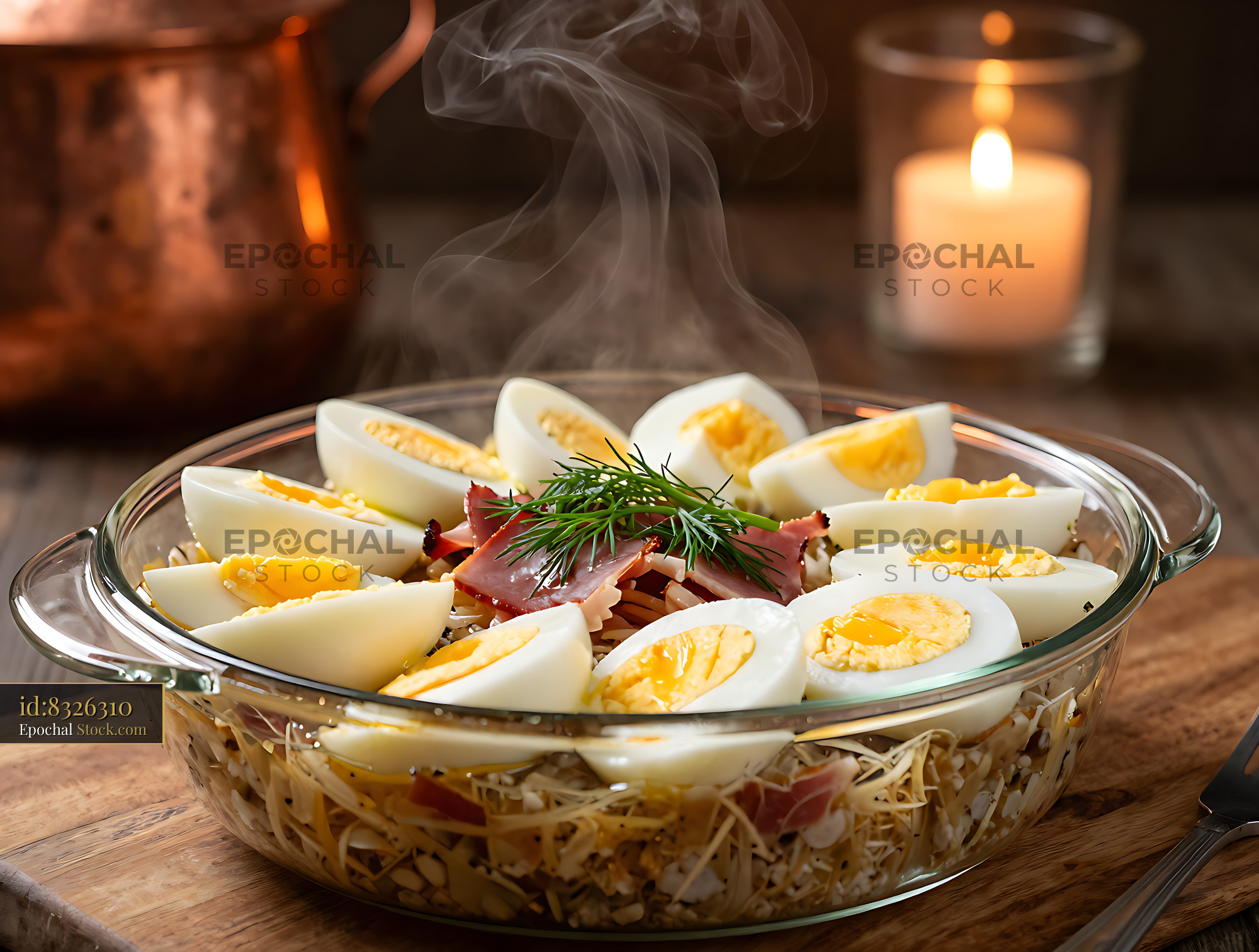 Traditional Polish szynka w galarecie with boiled eggs and fresh dill - stock photo