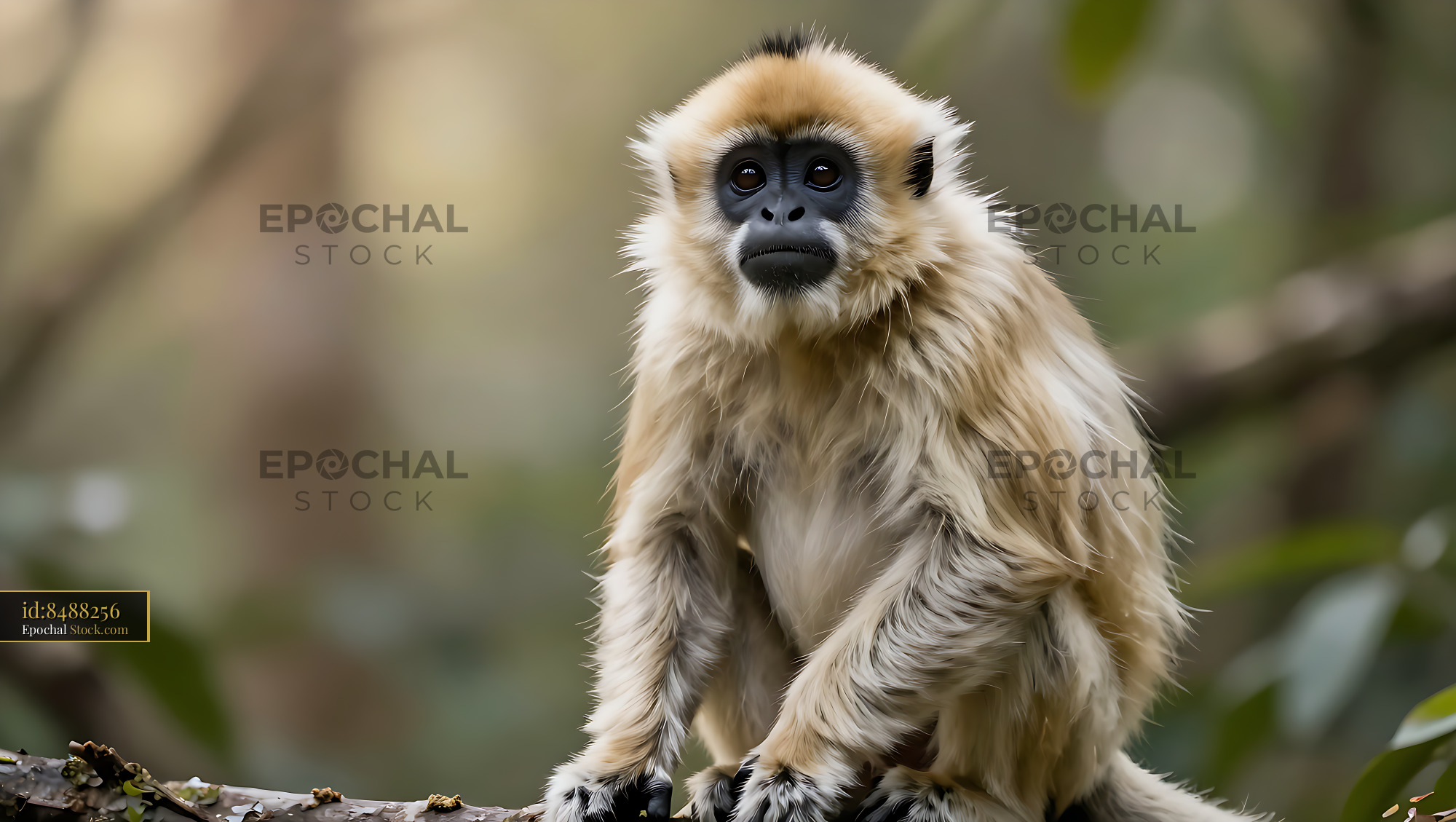 Woolly monkey with fluffy fur sitting on a branch in the jungle - stock photo
