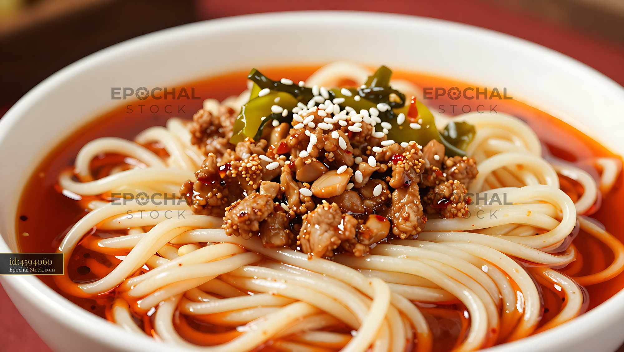 Spicy Biang Biang Mian noodles with minced meat and chili oil - stock photo