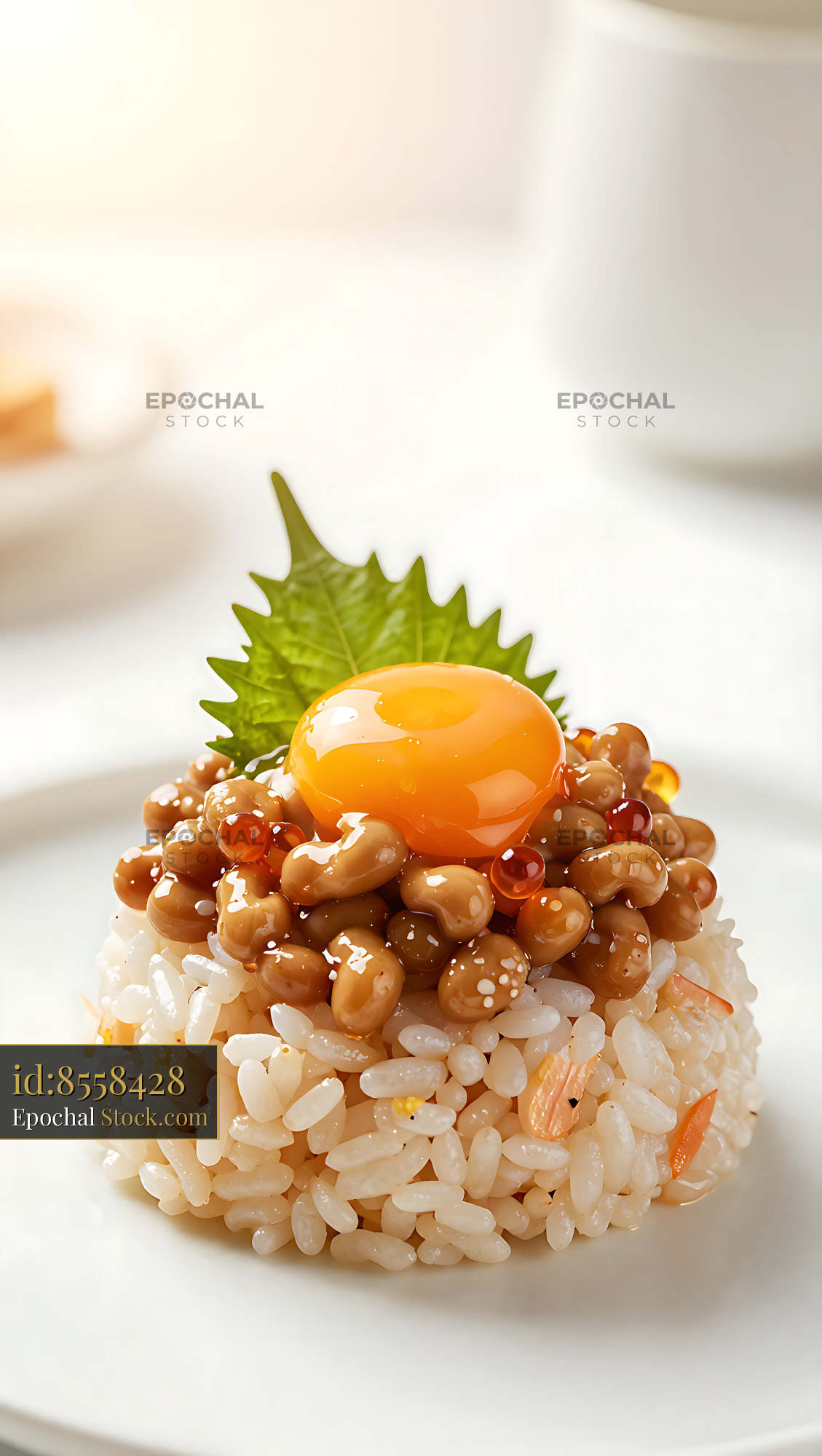 Traditional Japanese bakudan chirashi topped with natto and raw egg yo - stock photo