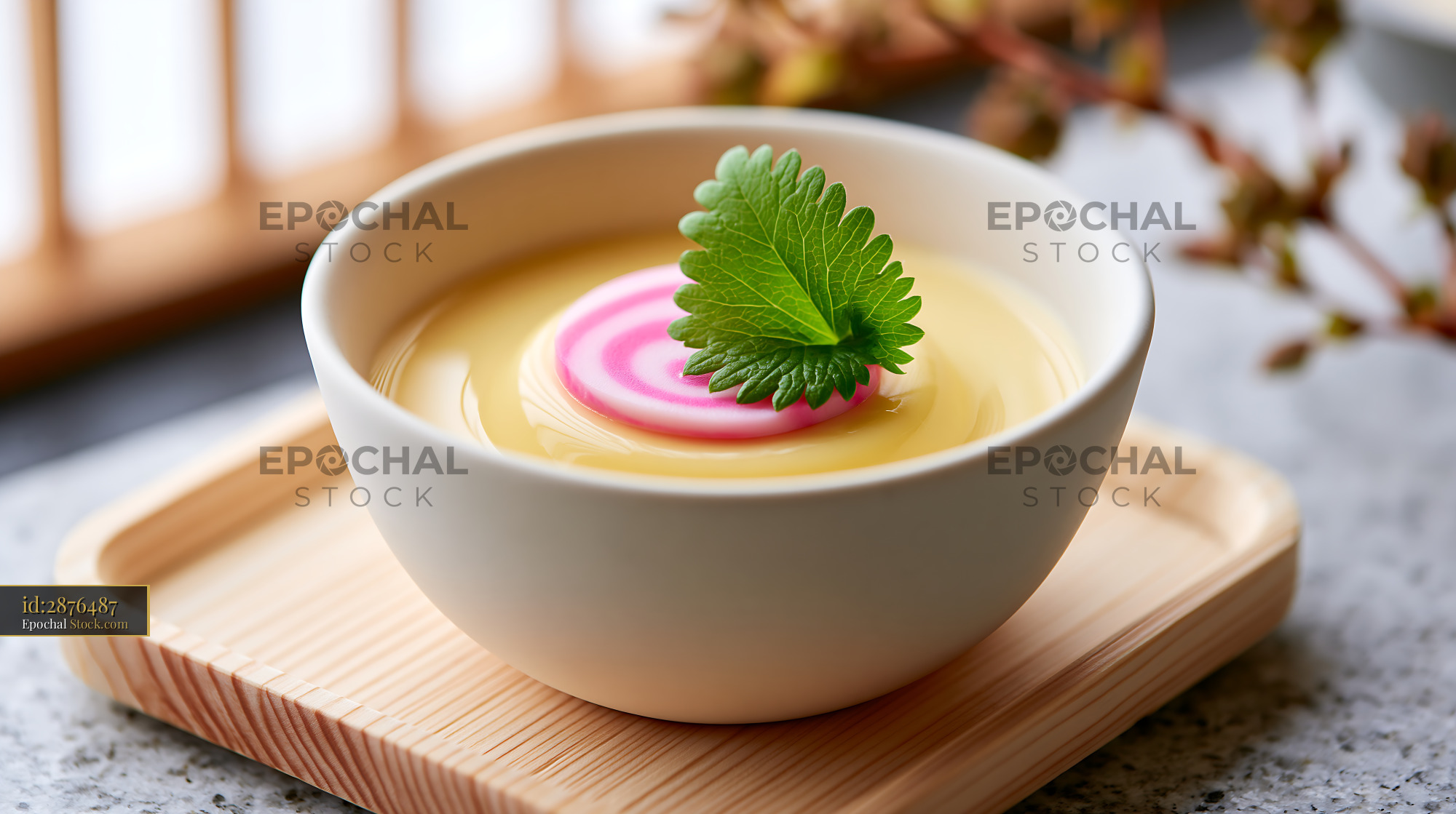 Chawanmushi savory Japanese egg custard with narutomaki and mitsuba - stock photo