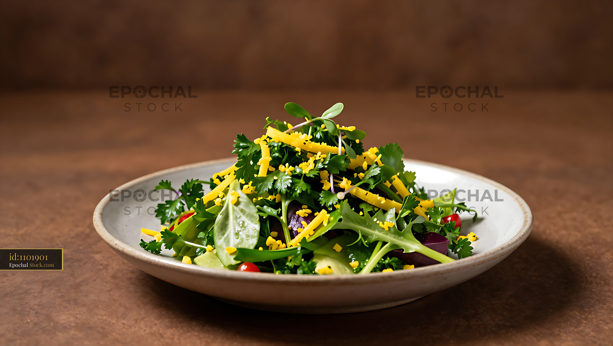 Fresh Egyptian Salata Baladi with mixed herbs and greens in a bowl - stock photo