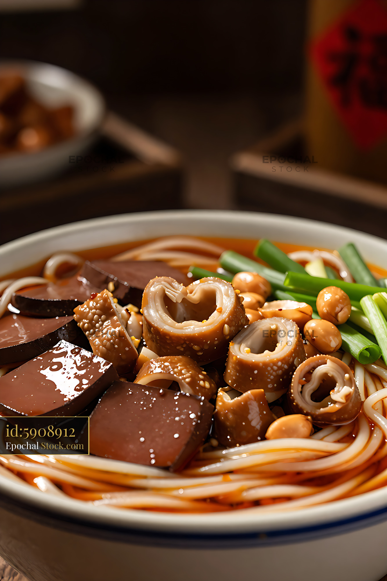 Traditional Guiyang Chang Wang Mian with blood tofu and intestines - stock photo