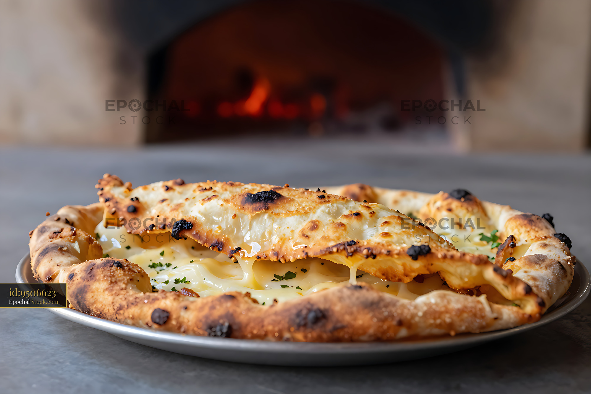 Freshly baked Cuban pizza frita habanera with melted cheese - stock photo