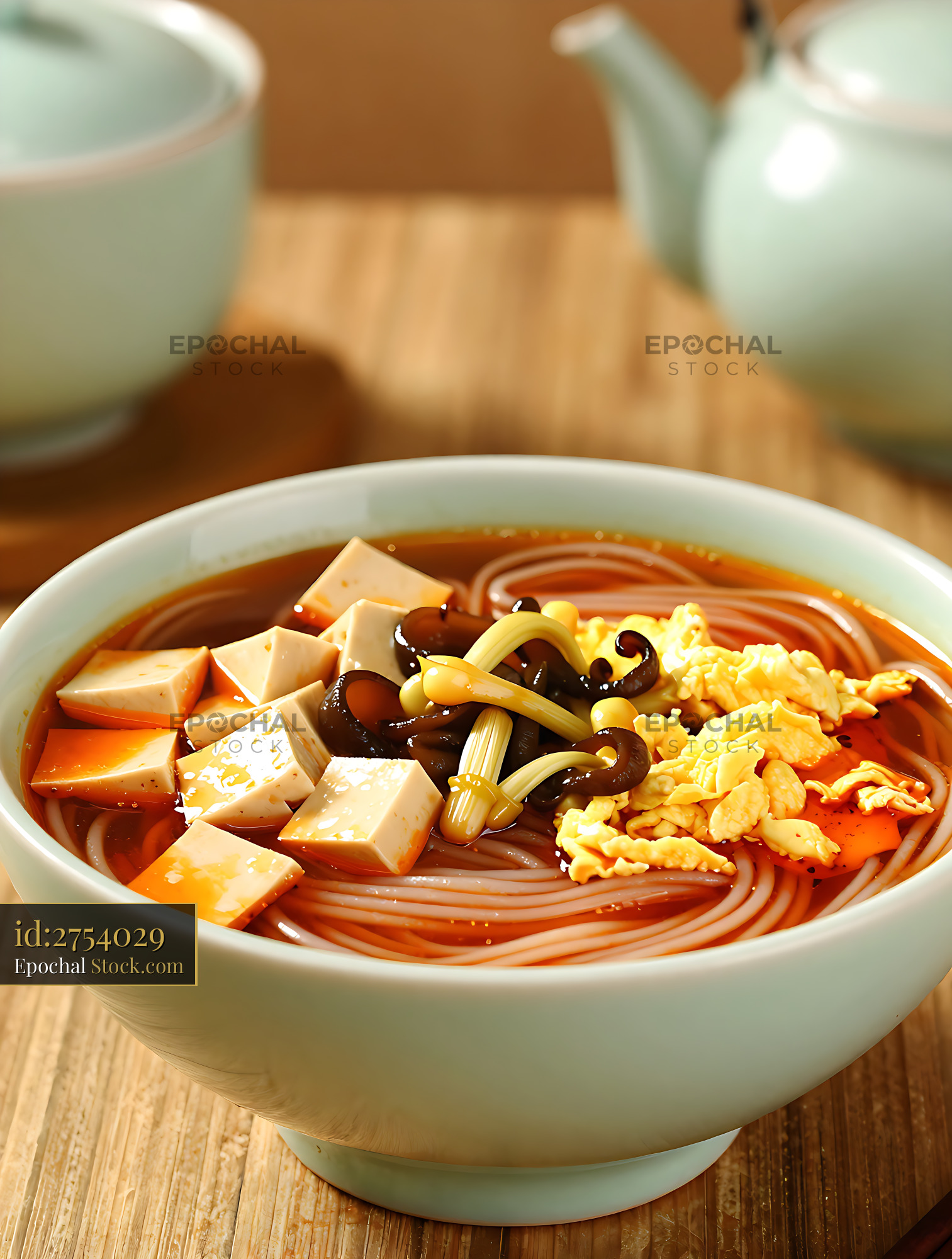 Authentic Qishan Saozi Mian noodle soup with tofu and egg - stock photo