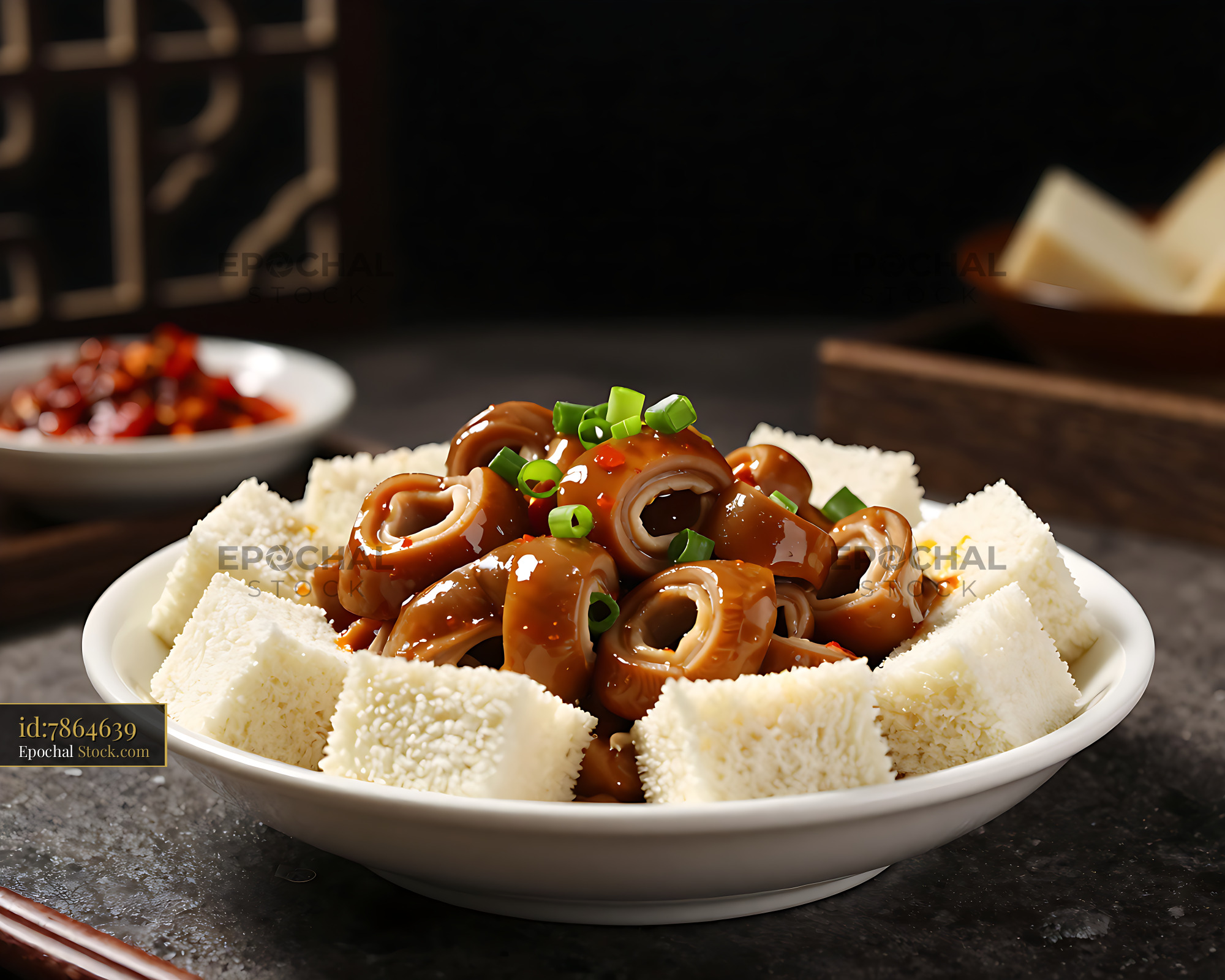 Hulu Tou Pao Mo with braised pork intestine and bread cubes - stock photo