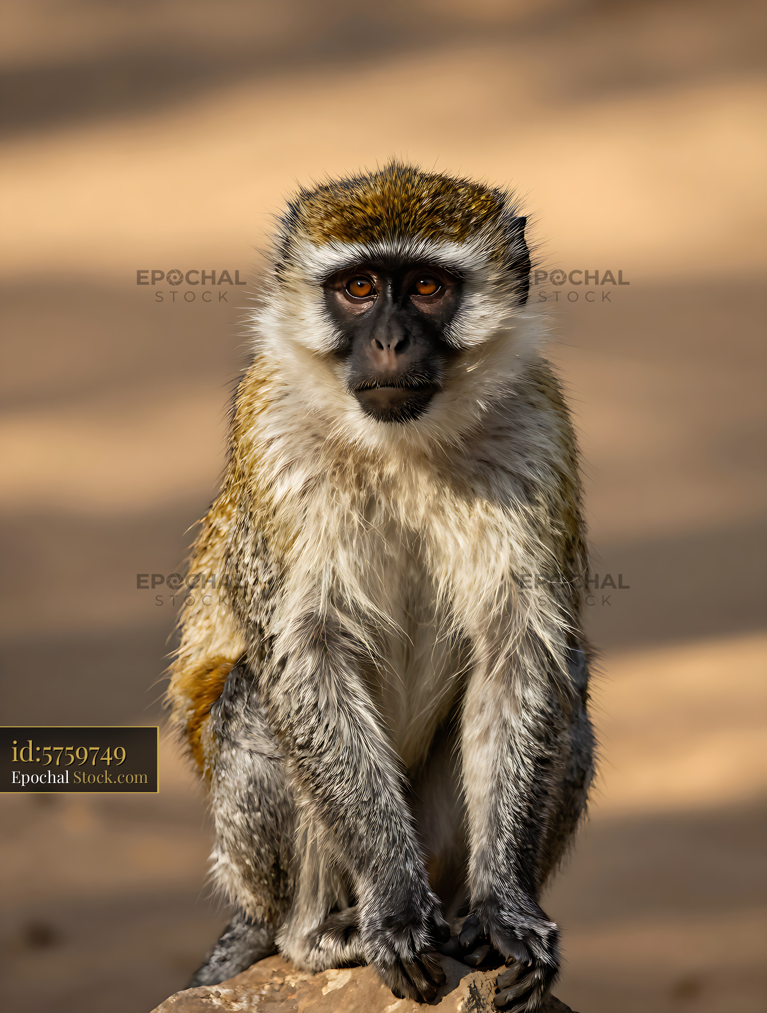 Adult vervet monkey with distinctive black face looking at camera - stock photo