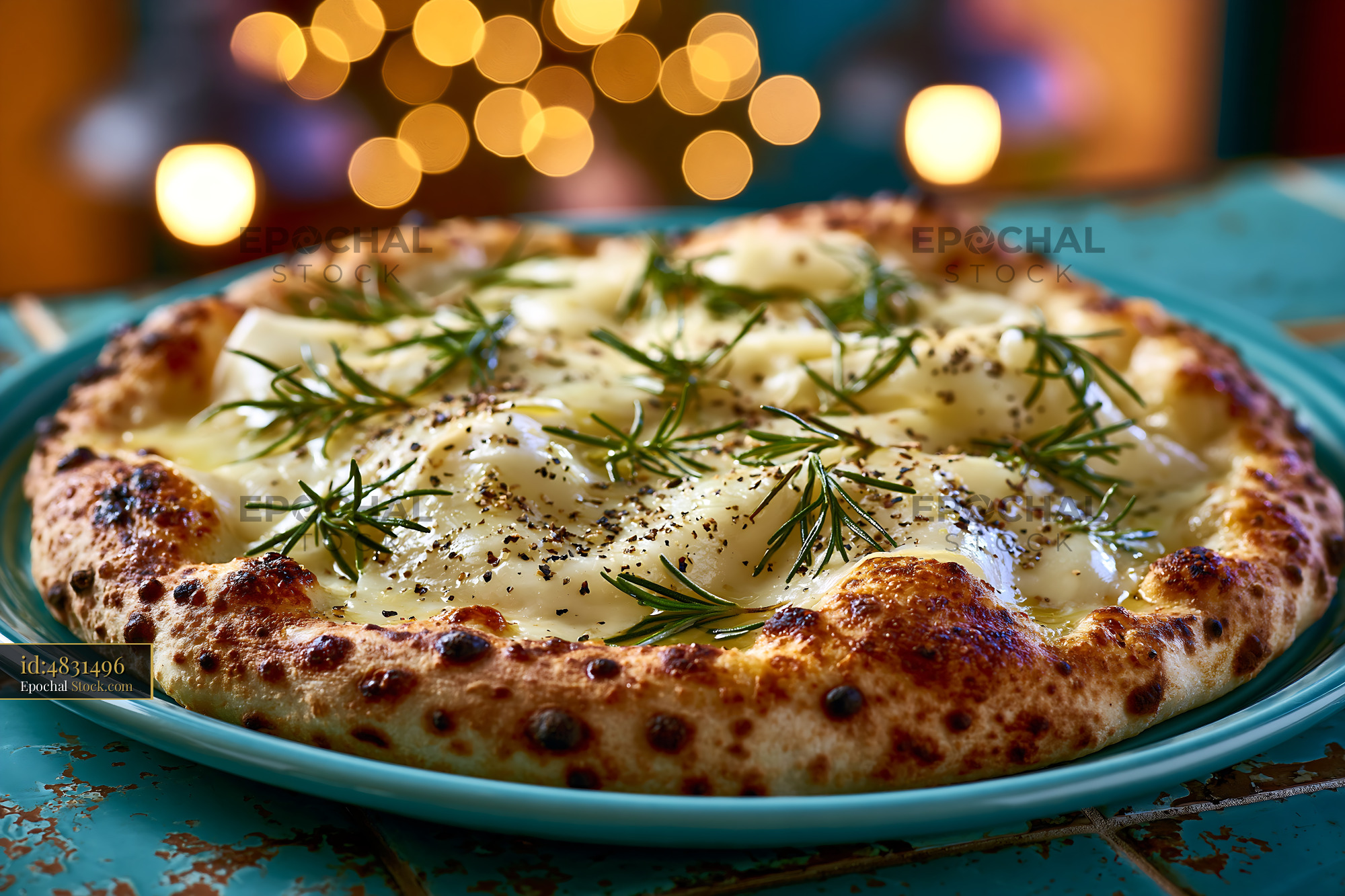 Neapolitan pizza topped with lardo di colonnata and fresh rosemary - stock photo
