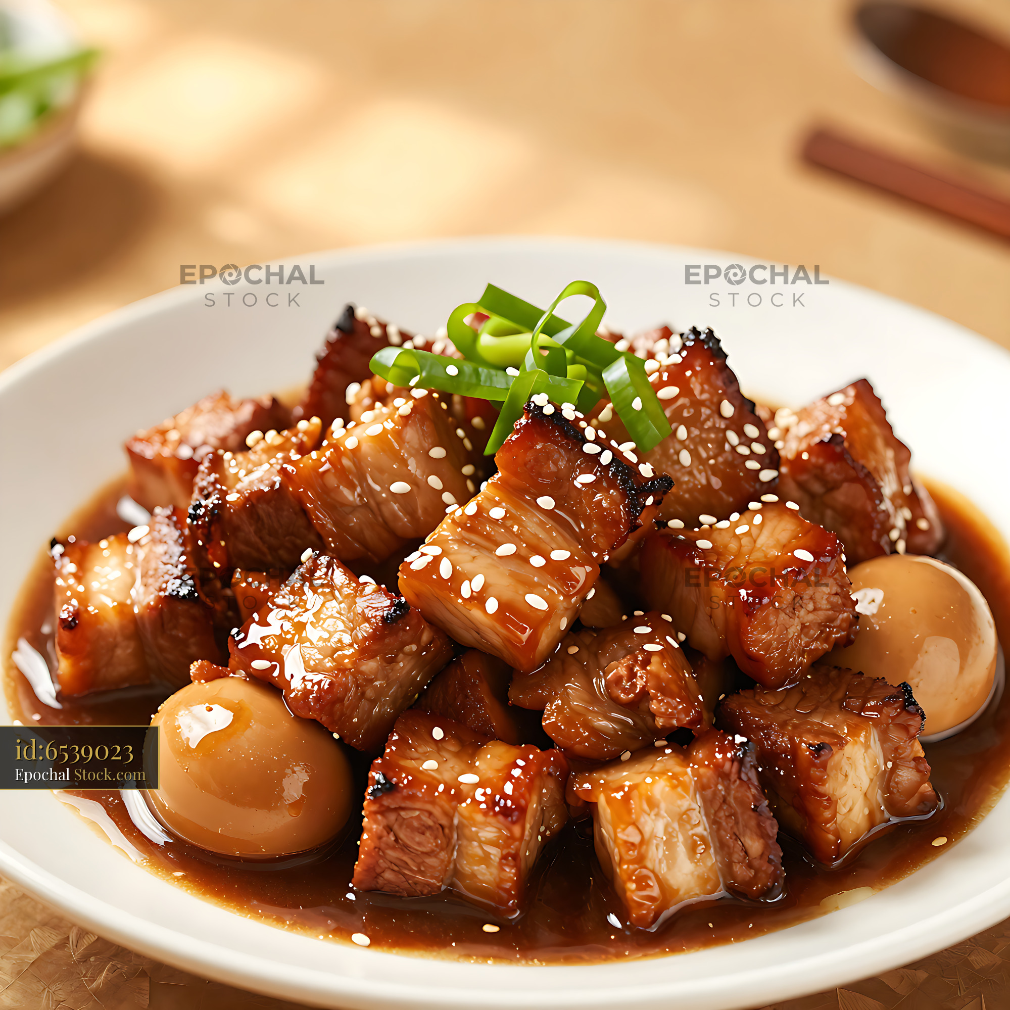 Traditional Vietnamese Thit Kho Tau caramelized pork belly with eggs - stock photo