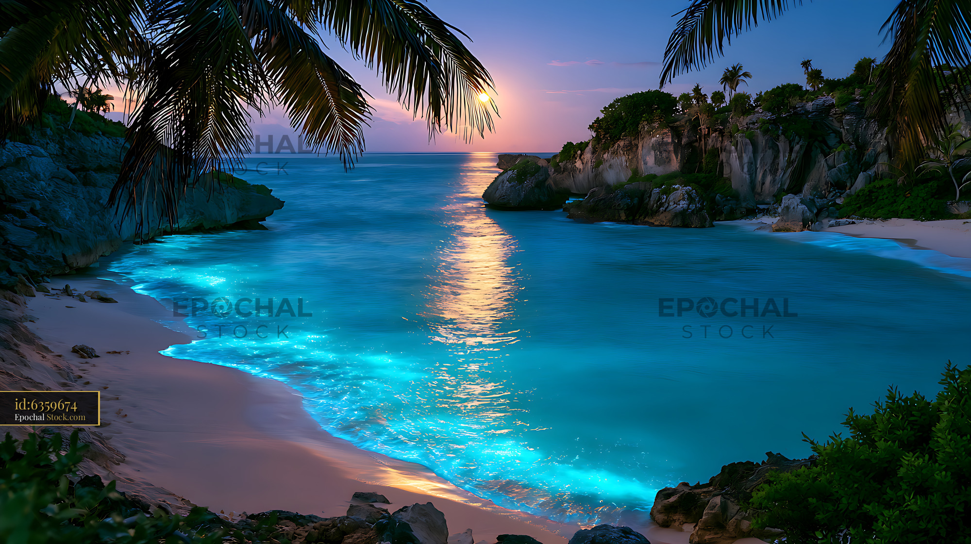 Meads Bay azure glass water glowing with bioluminescence at night - stock photo