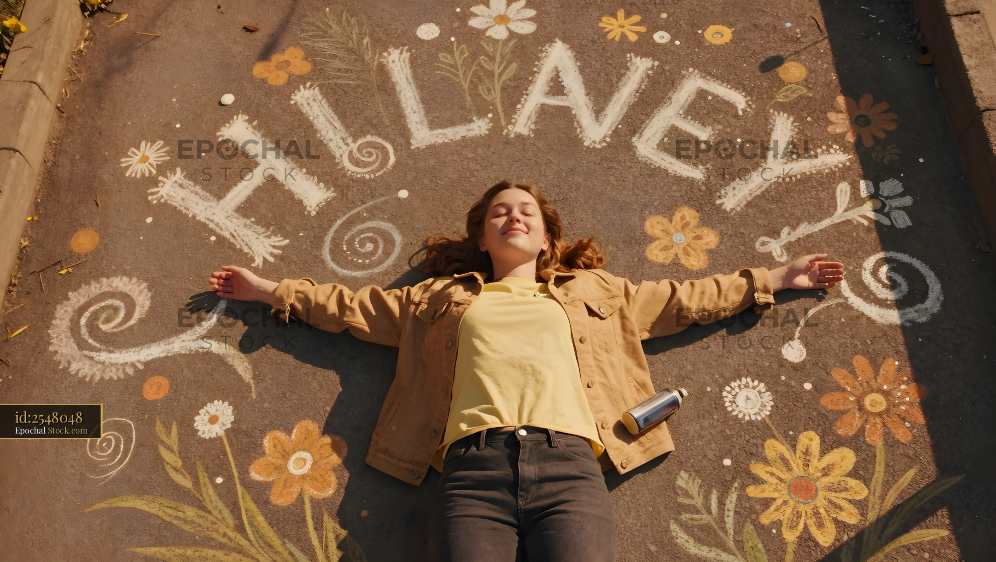 Sunshine and chalk art on the street in Hilaney Premium Stock Photo - stock photo