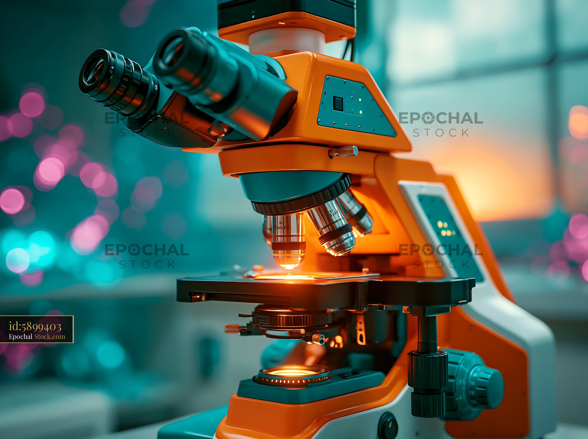 Advanced orange microscope for acceptor photobleaching fret analysis - stock photo