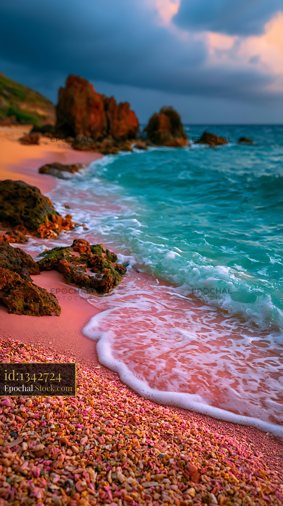 Petite Martinique rocky colorful coast with turquoise waves