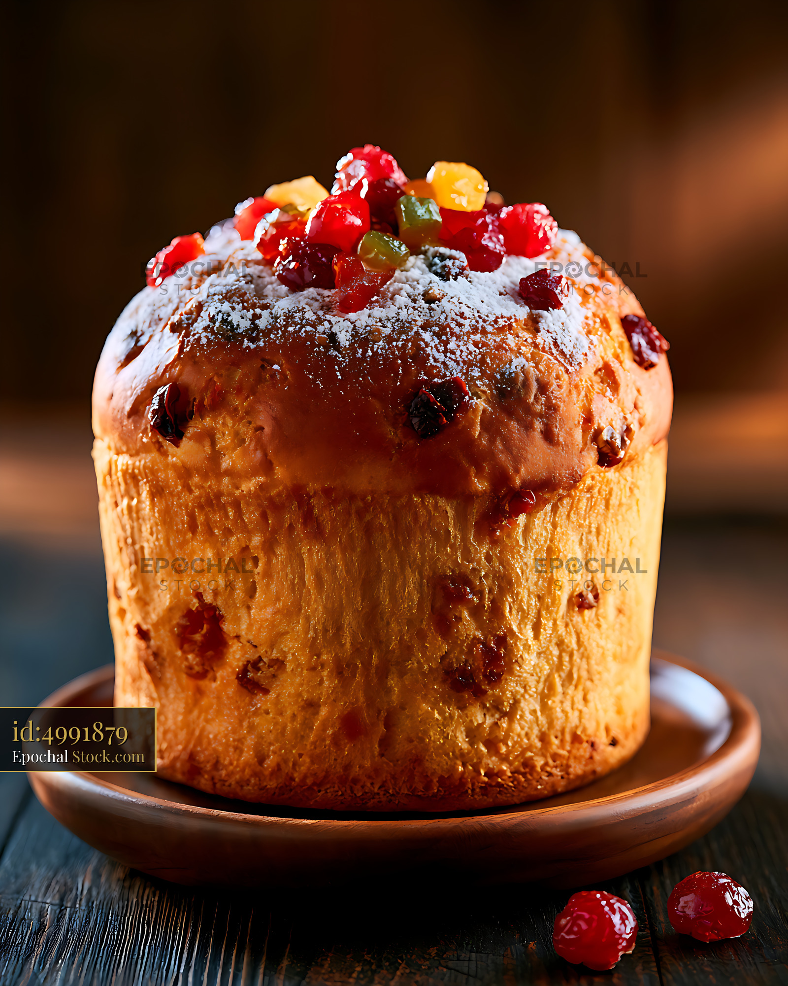 Traditional panettone classico milan with candied fruits and icing sug - stock photo