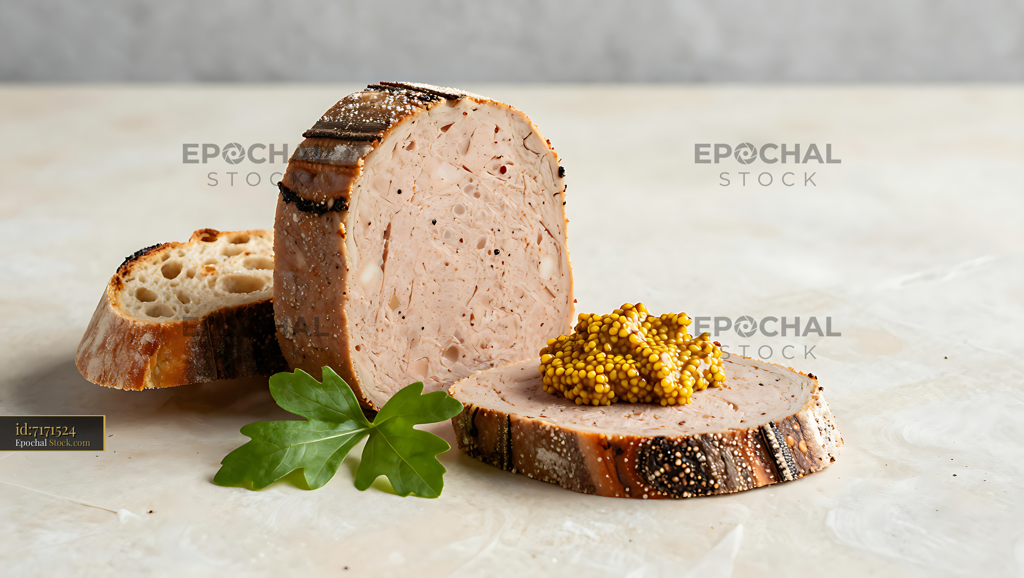 British ham hock terrine served with piccalilli and crusty bread - stock photo