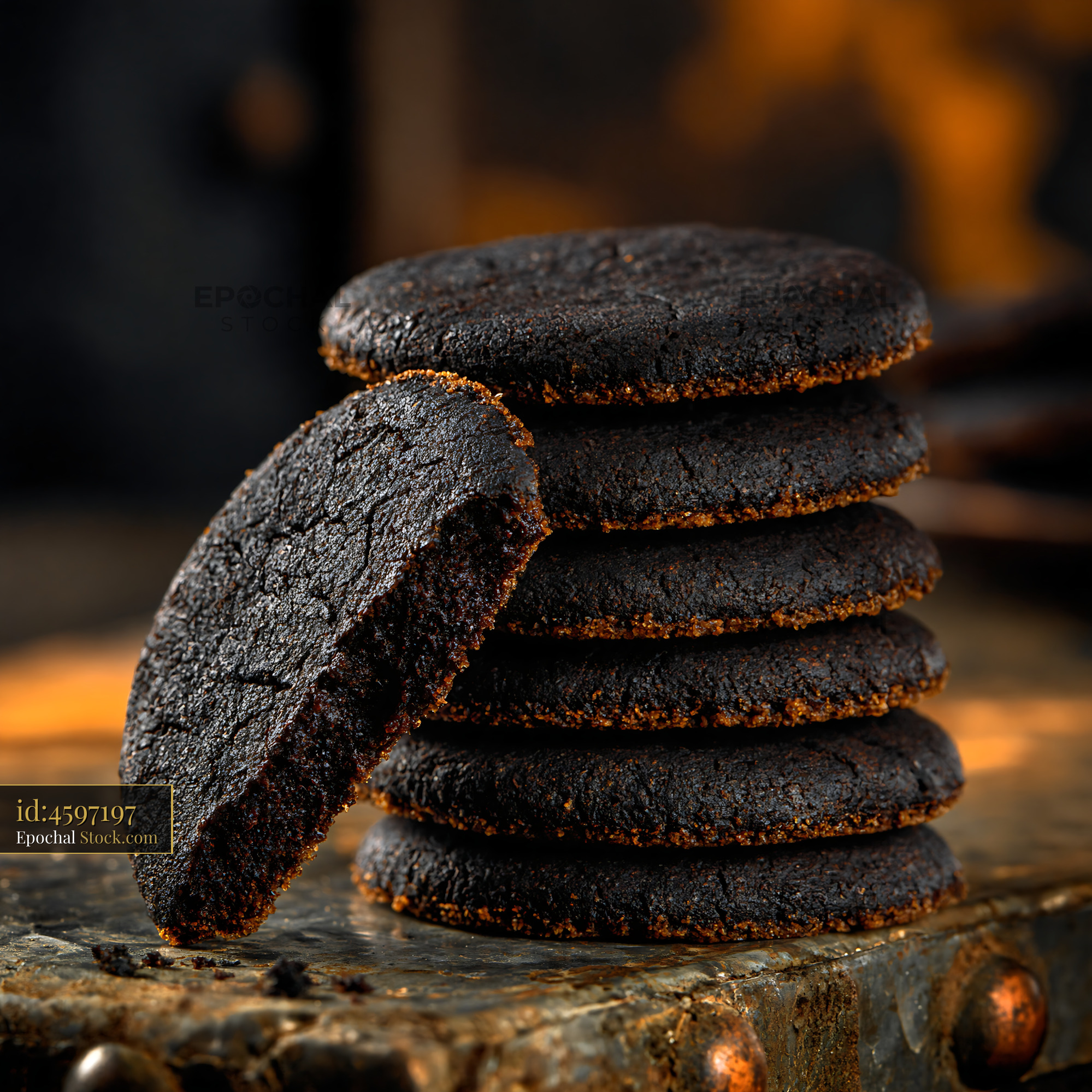 Stack of dibs el kharroub biscuits on a rustic dark surface - stock photo