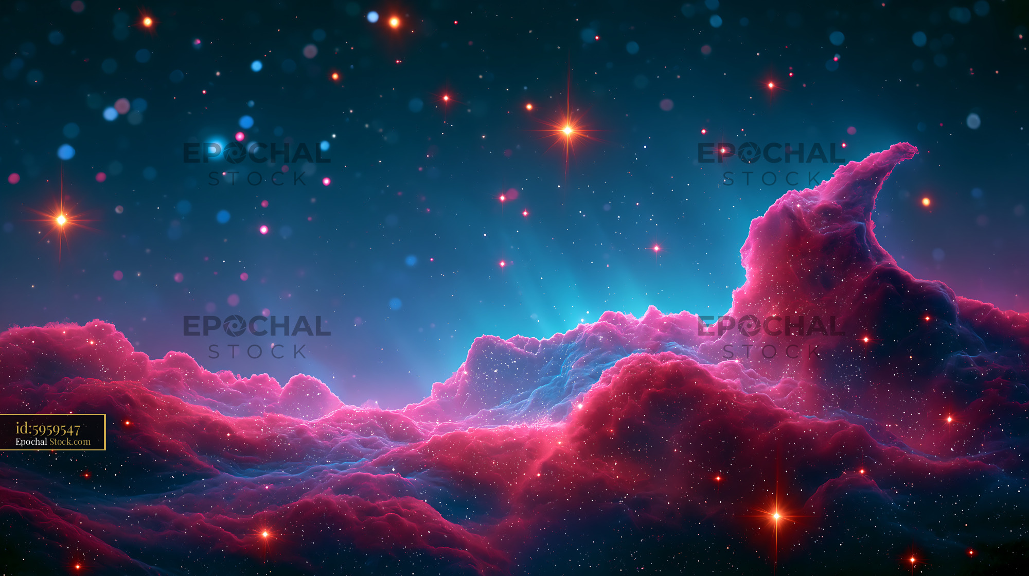 Colorful M27 planetary nebula with glowing stars in deep space - stock photo