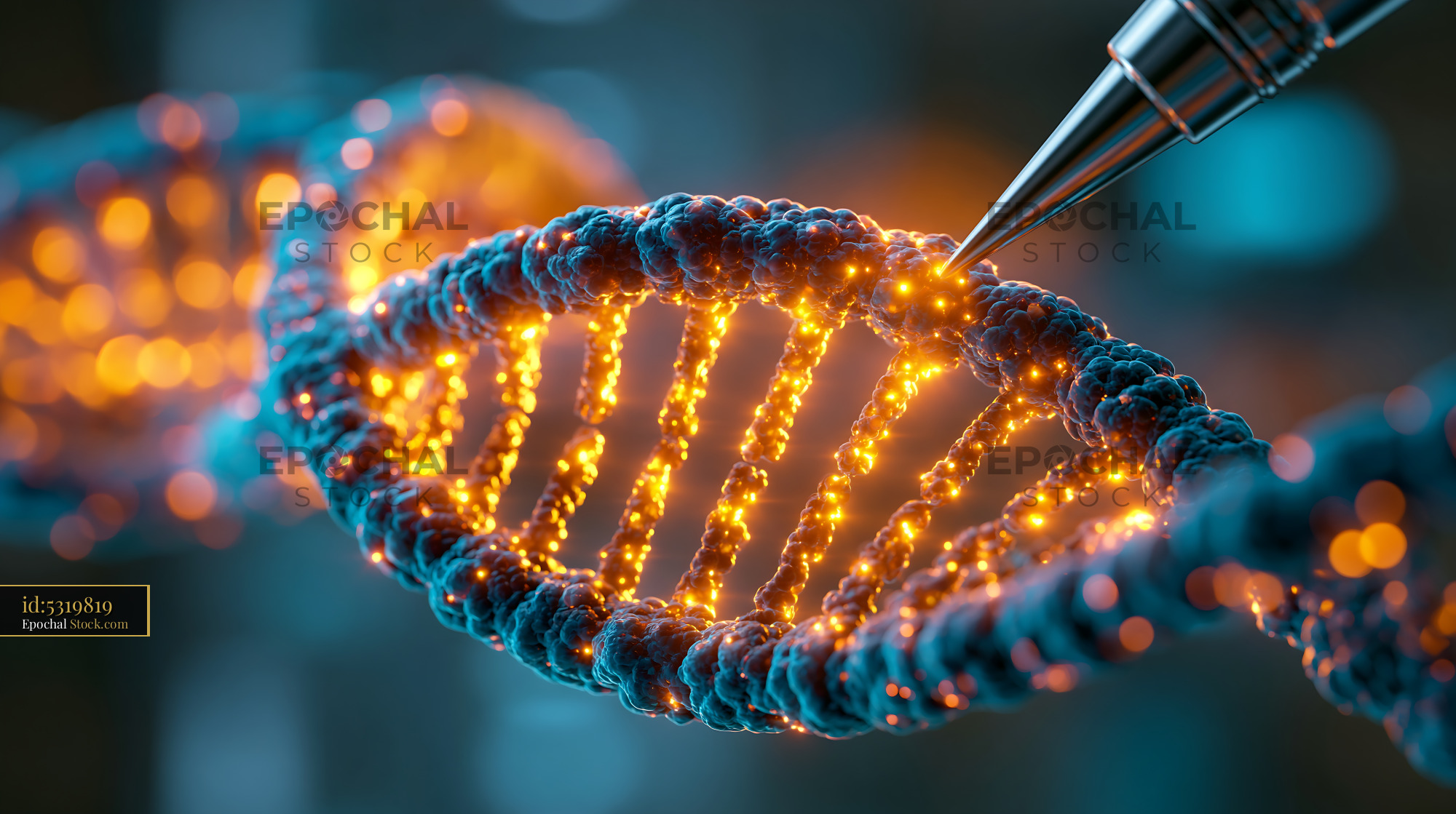 Microscopic probe performing tip enhanced raman mapping on DNA strands - stock photo