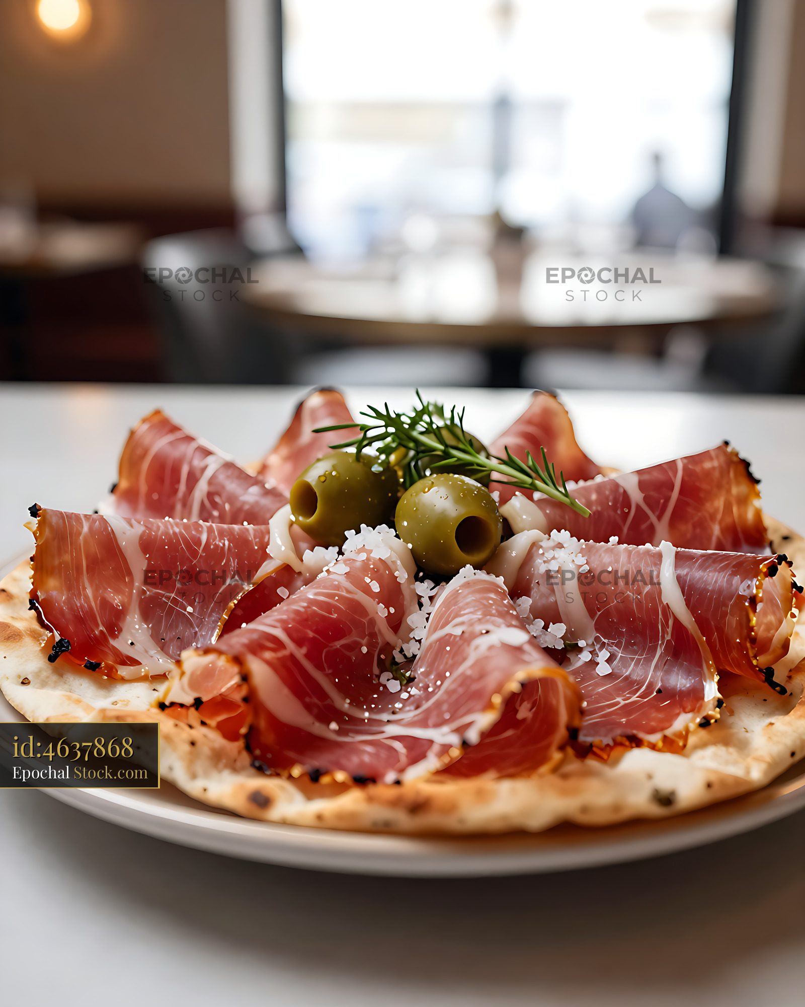 Dalmatinski prut on pogaa flatbread with olives and rosemary - stock photo