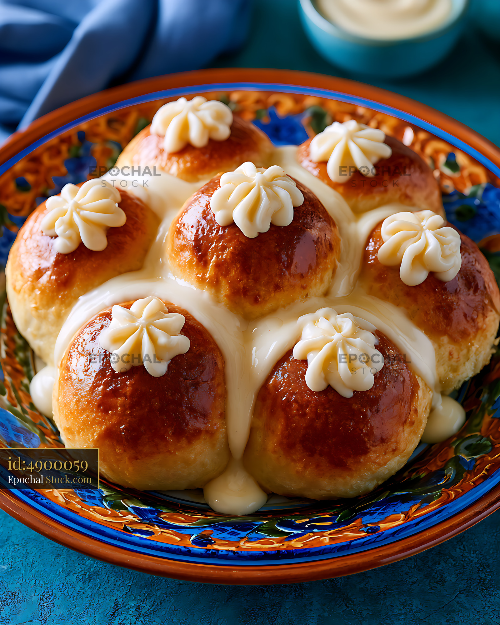 Buchteln tyrolean baked sweet yeast rolls with vanilla custard - stock photo