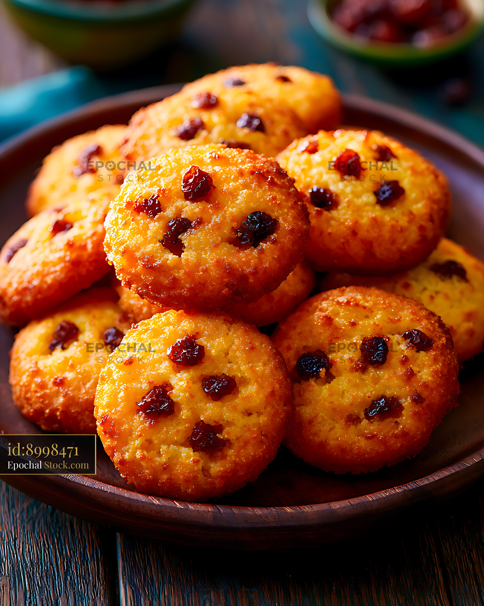 Golden Zaletti Veneto cornmeal biscuits with raisins on a rustic plate - stock photo
