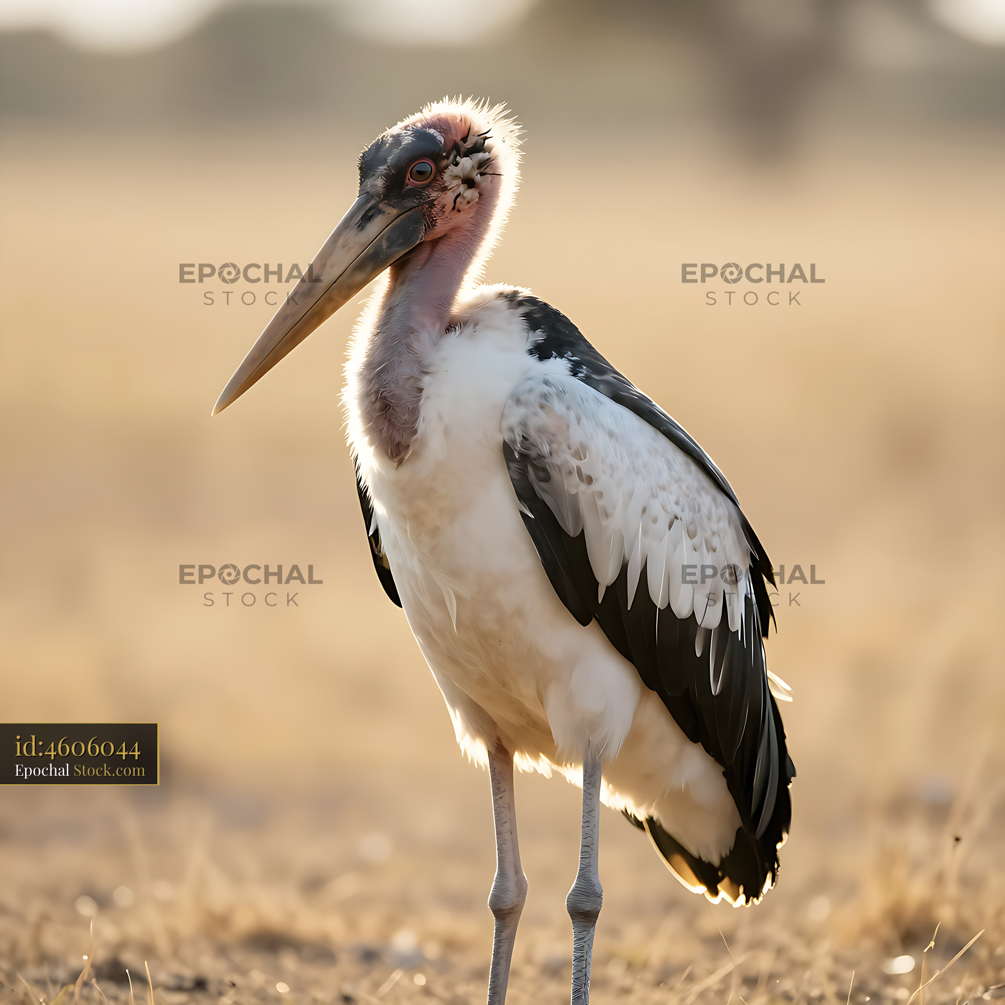 Marabou stork standing in the golden light of the African savannah - stock photo