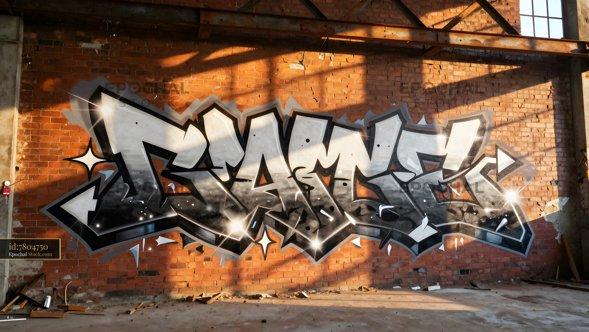 Graffiti artwork on brick wall in urban space during daylight Premium Stock Image - stock photo