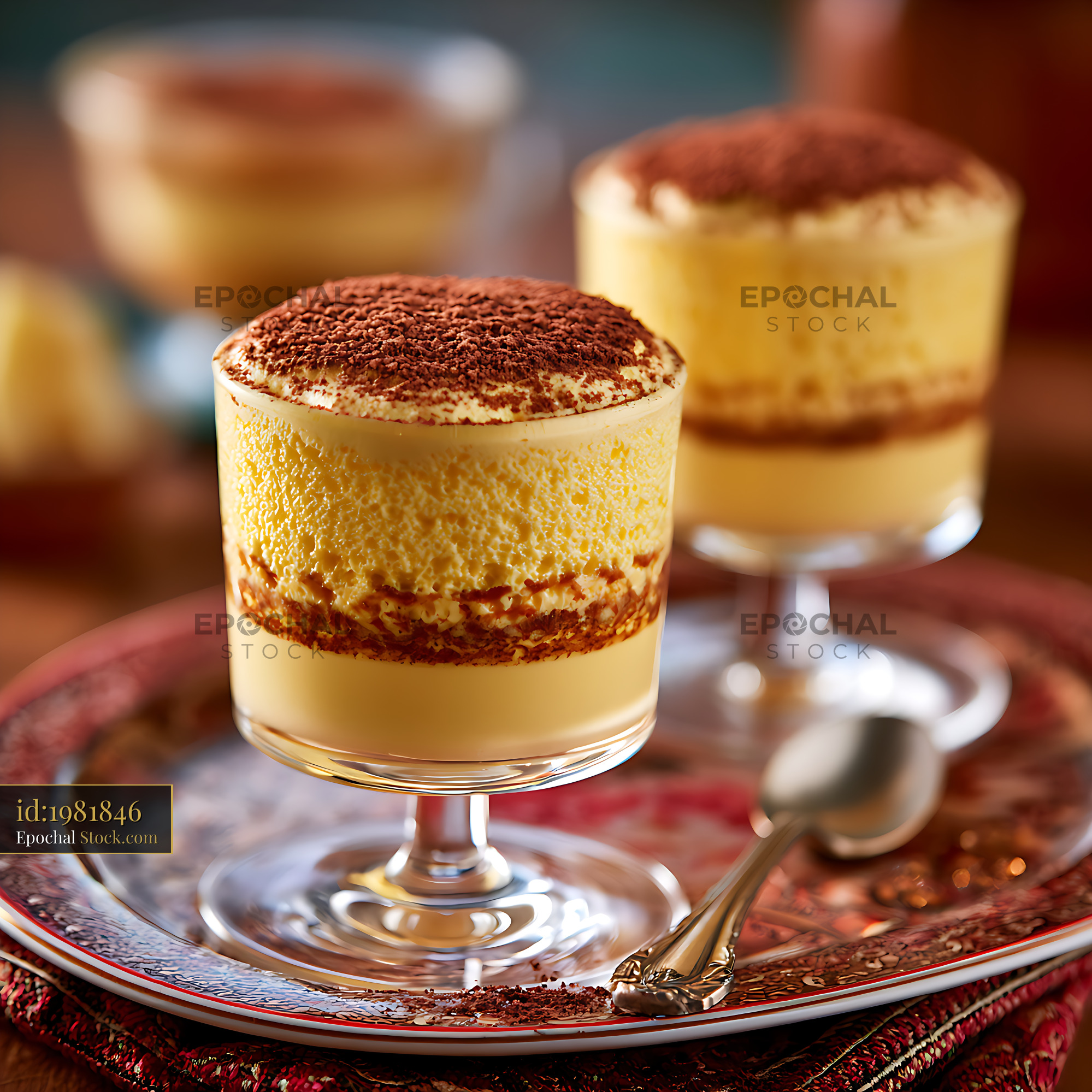 Italian zabaione marsala custard served in elegant glasses - stock photo