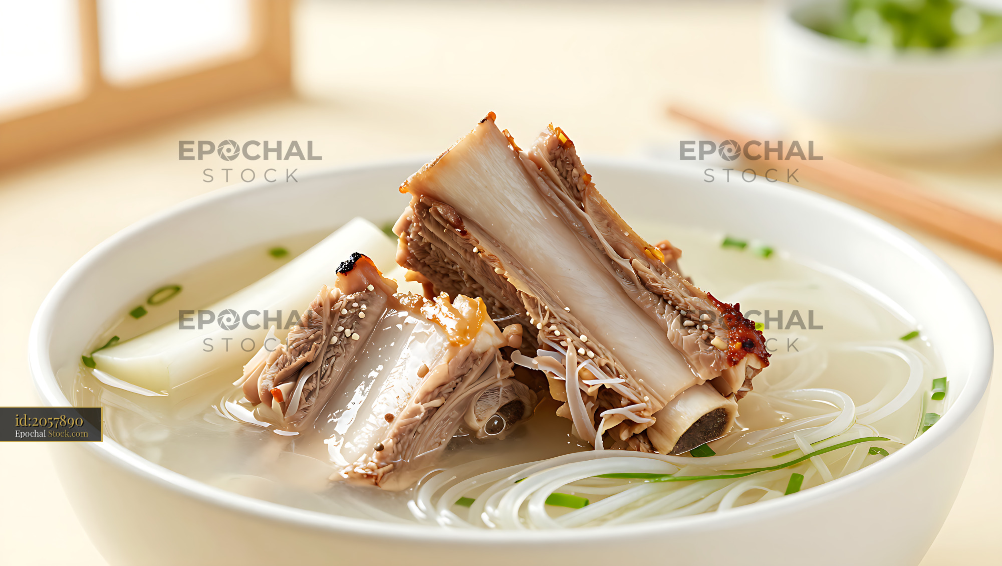 Korean beef short rib soup known as Galbi-tang with glass noodles