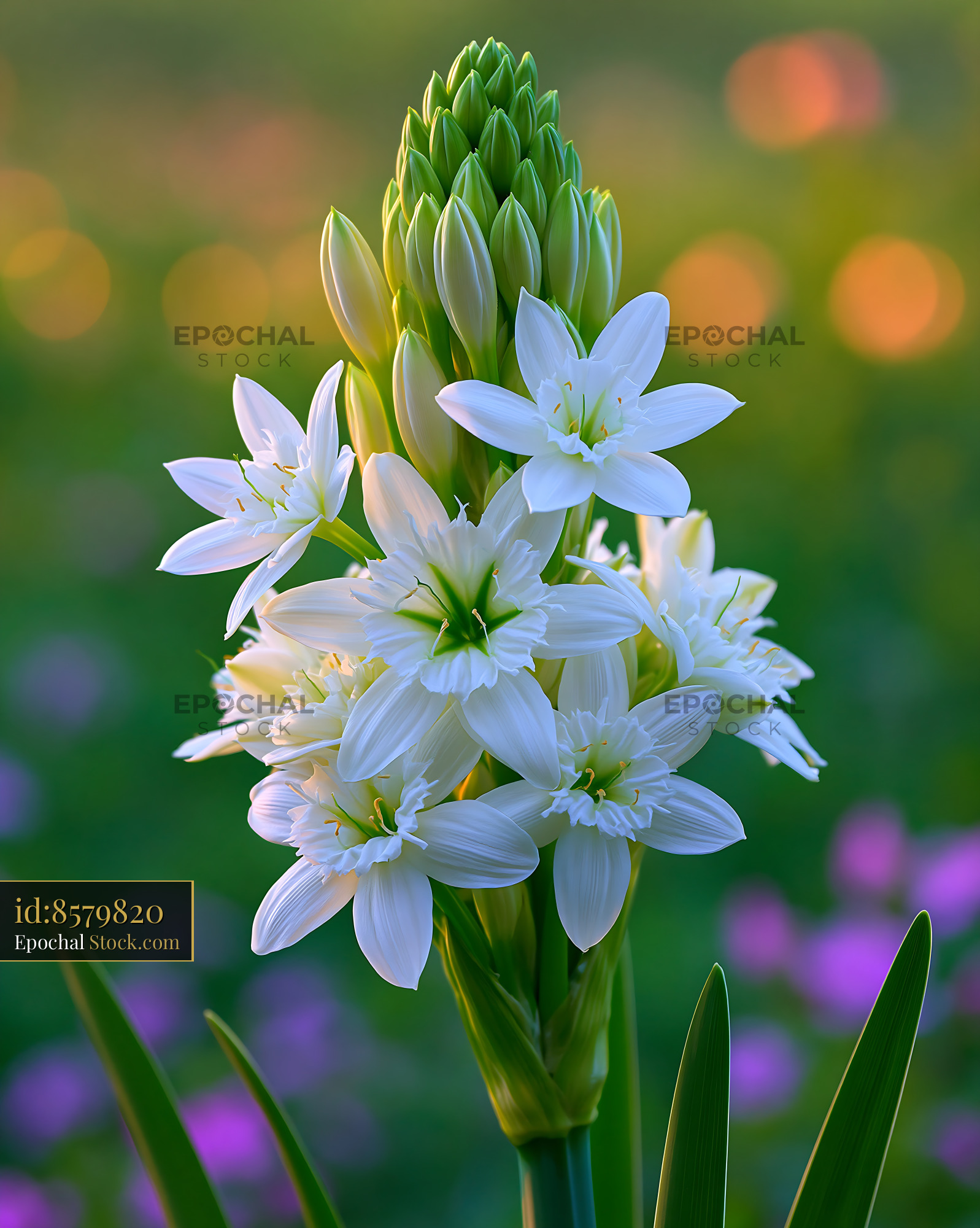 Stephanotis white flowers blooming in a garden at sunset - stock photo