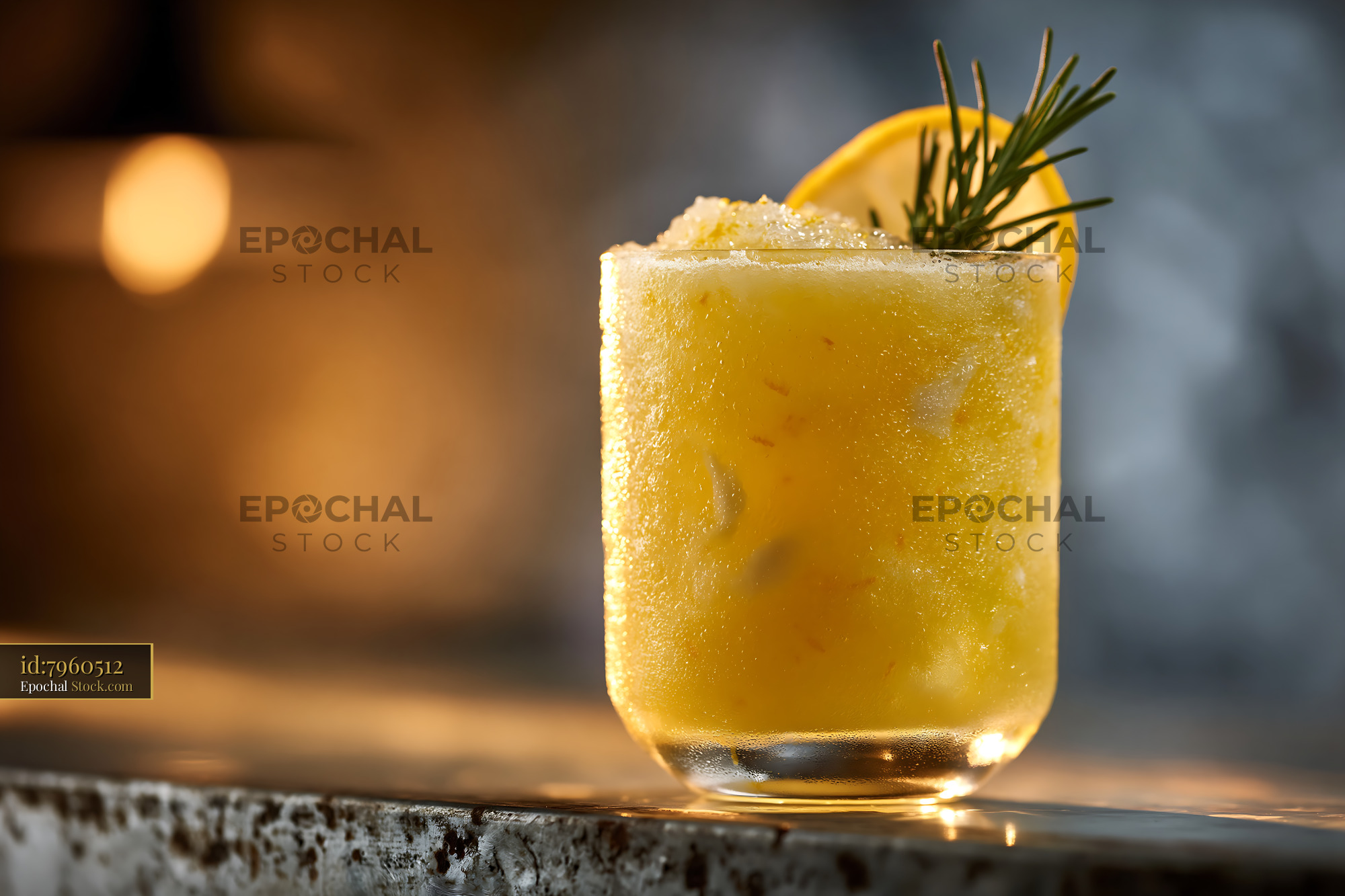 Yuja citron smoothie with lemon slice and rosemary in a glass - stock photo