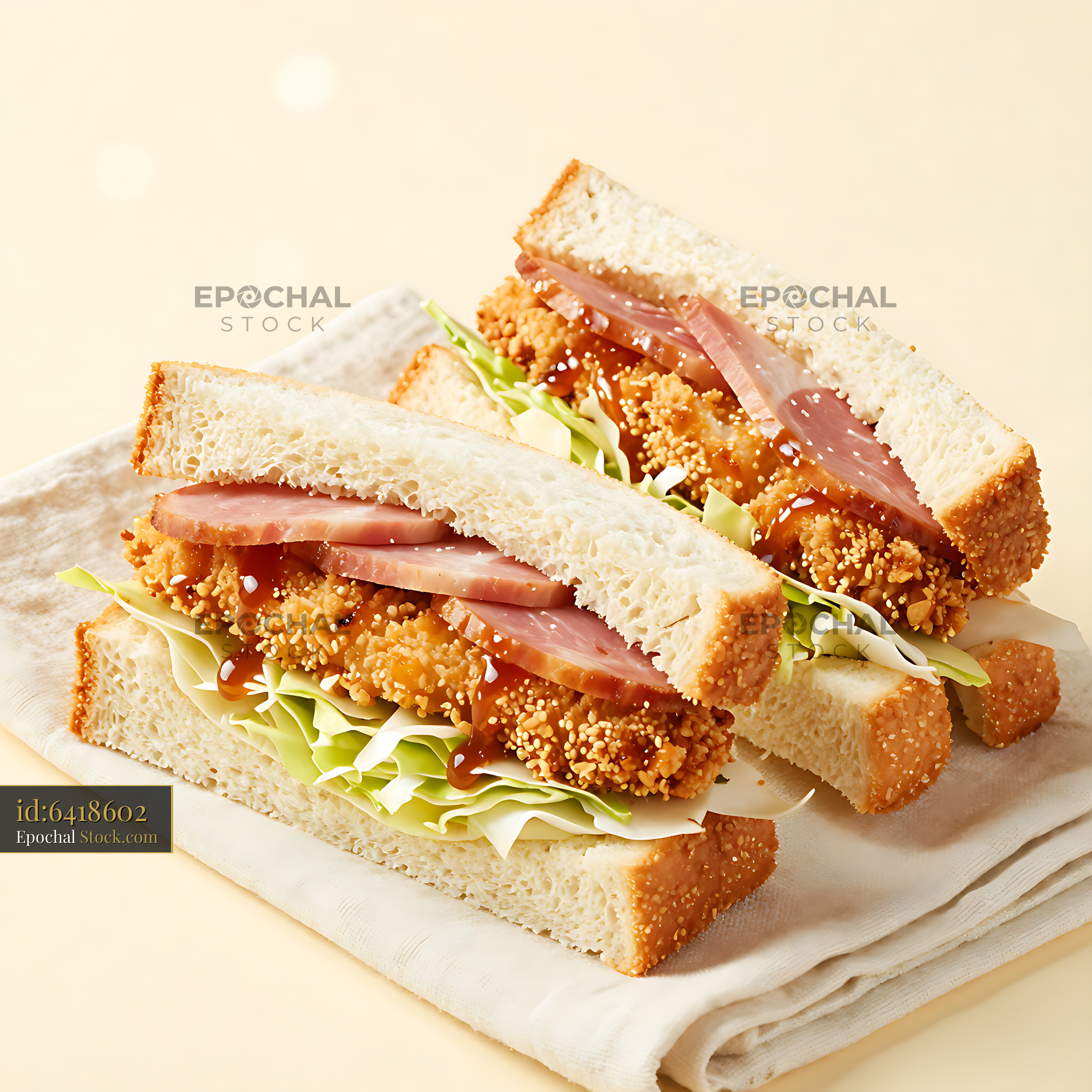 Japanese hamu katsu sando with crispy fried ham and cabbage - stock photo