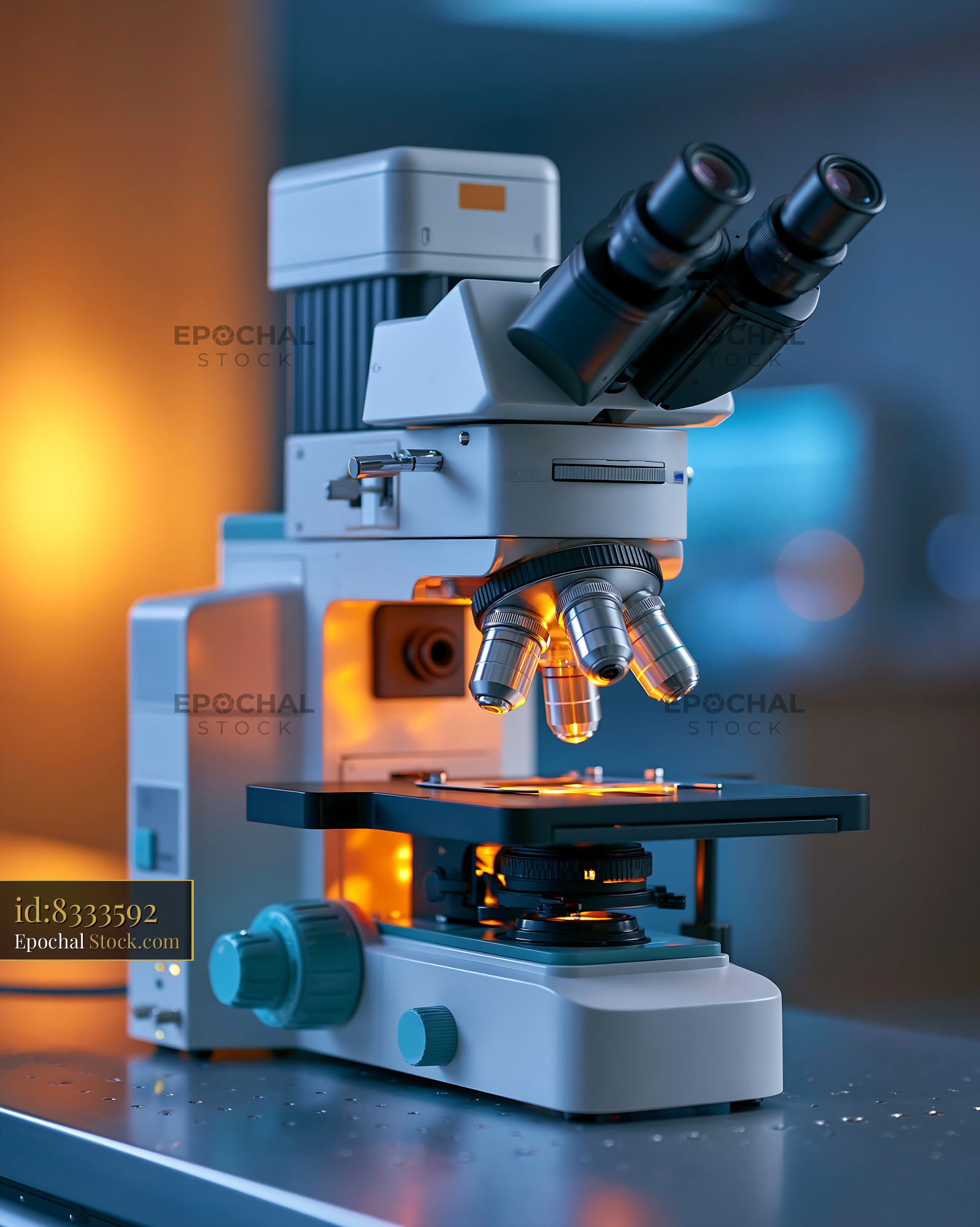 Advanced laboratory microscope for dynamic ratiometric fret imaging - stock photo