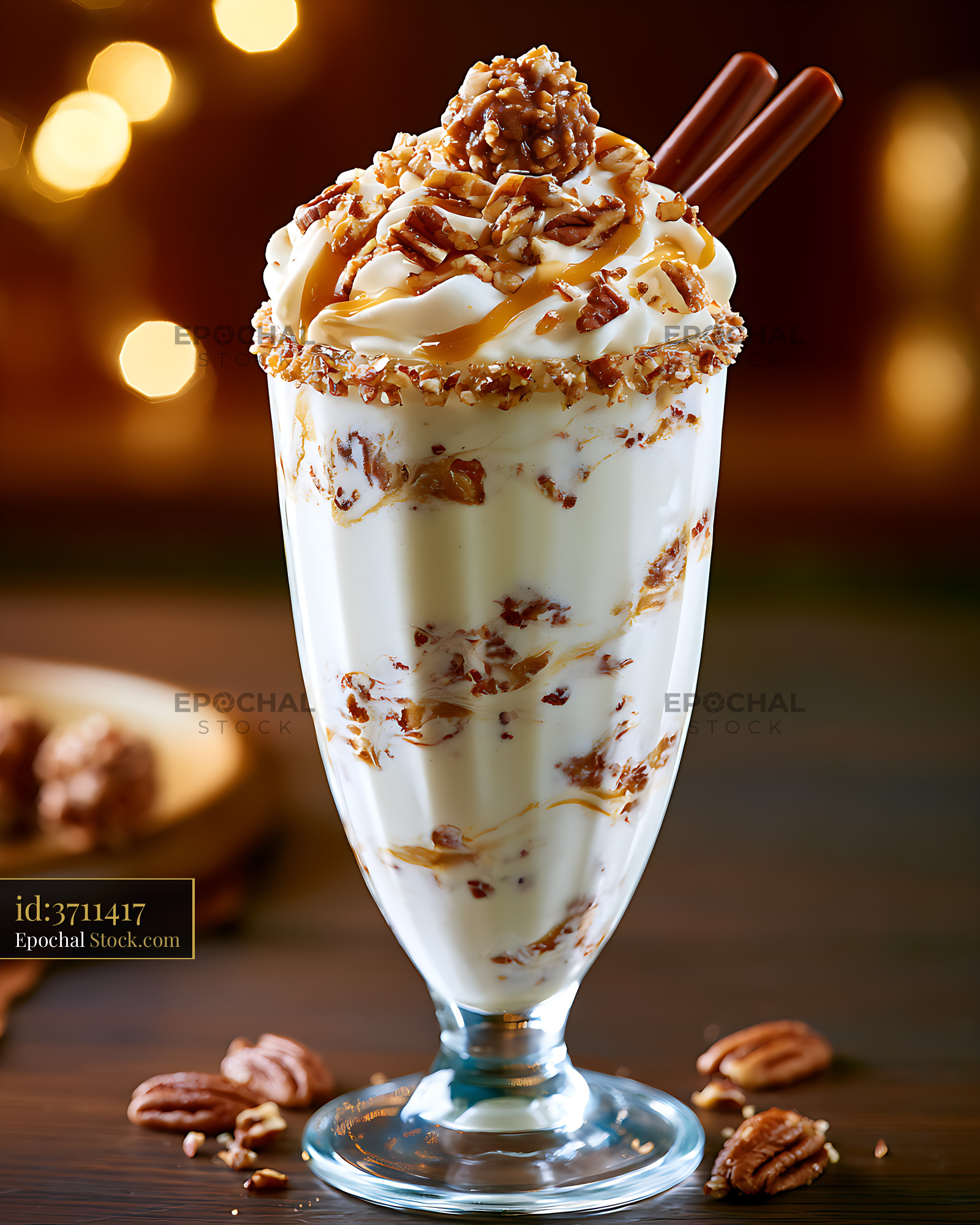 Gourmet pralines and cream milkshake with whipped cream and pecans - stock photo