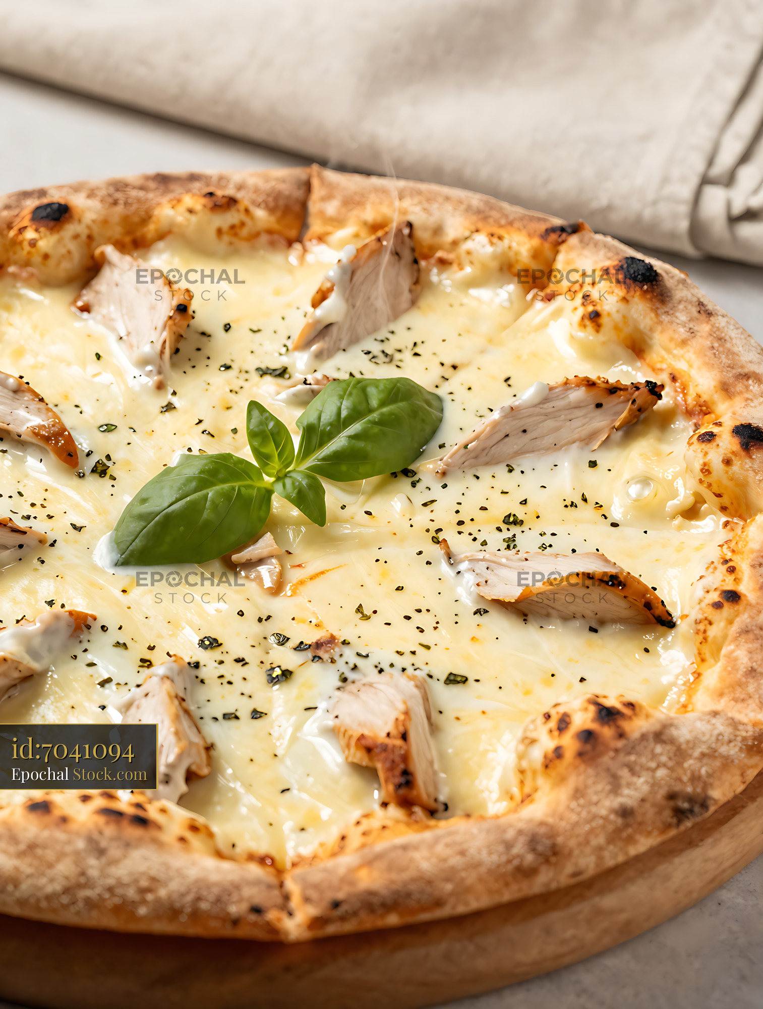 Traditional Brazilian pizza with chicken and melted catupiry cheese - stock photo