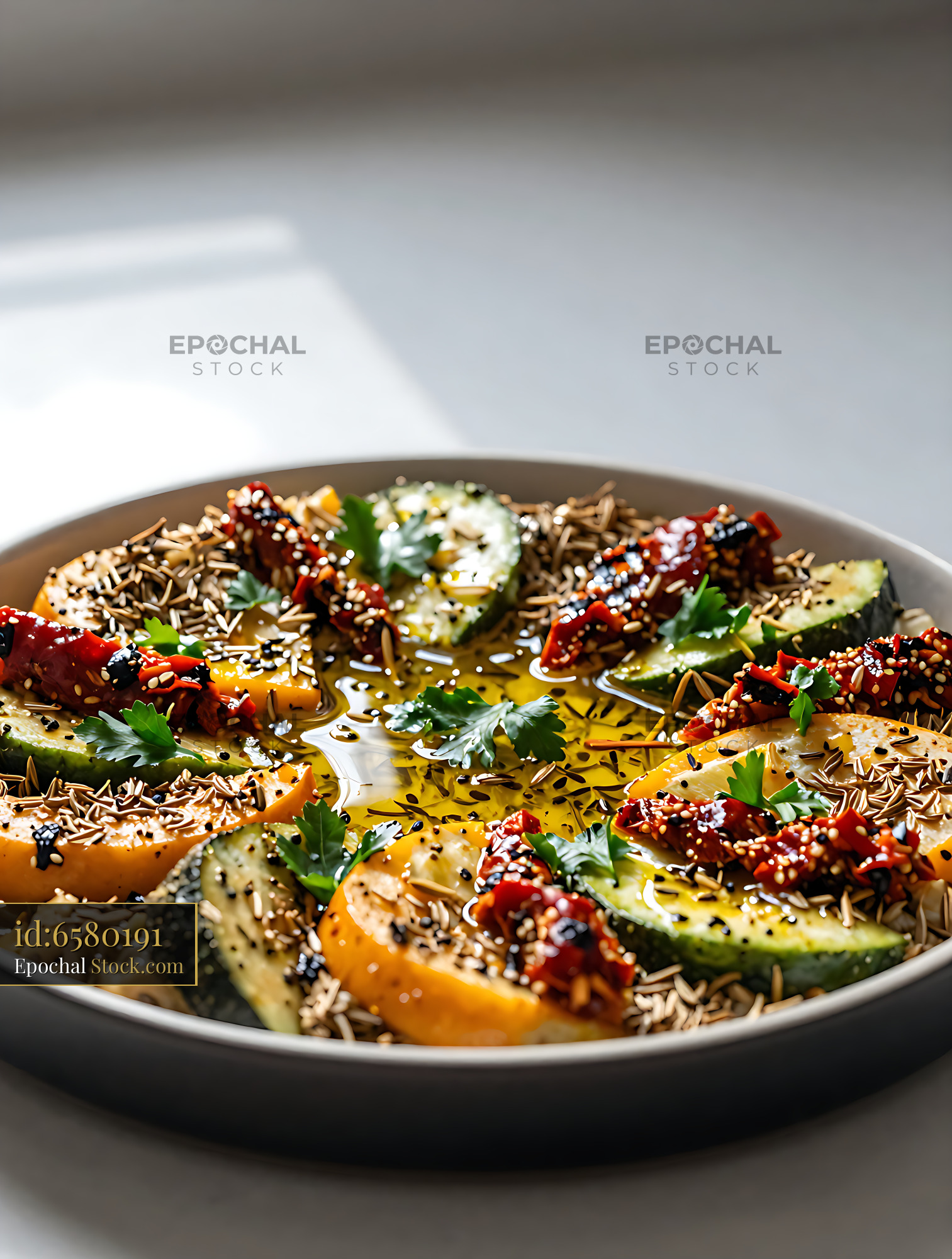 Traditional Tunisian Slata Mechouia salad with grilled vegetables - stock photo