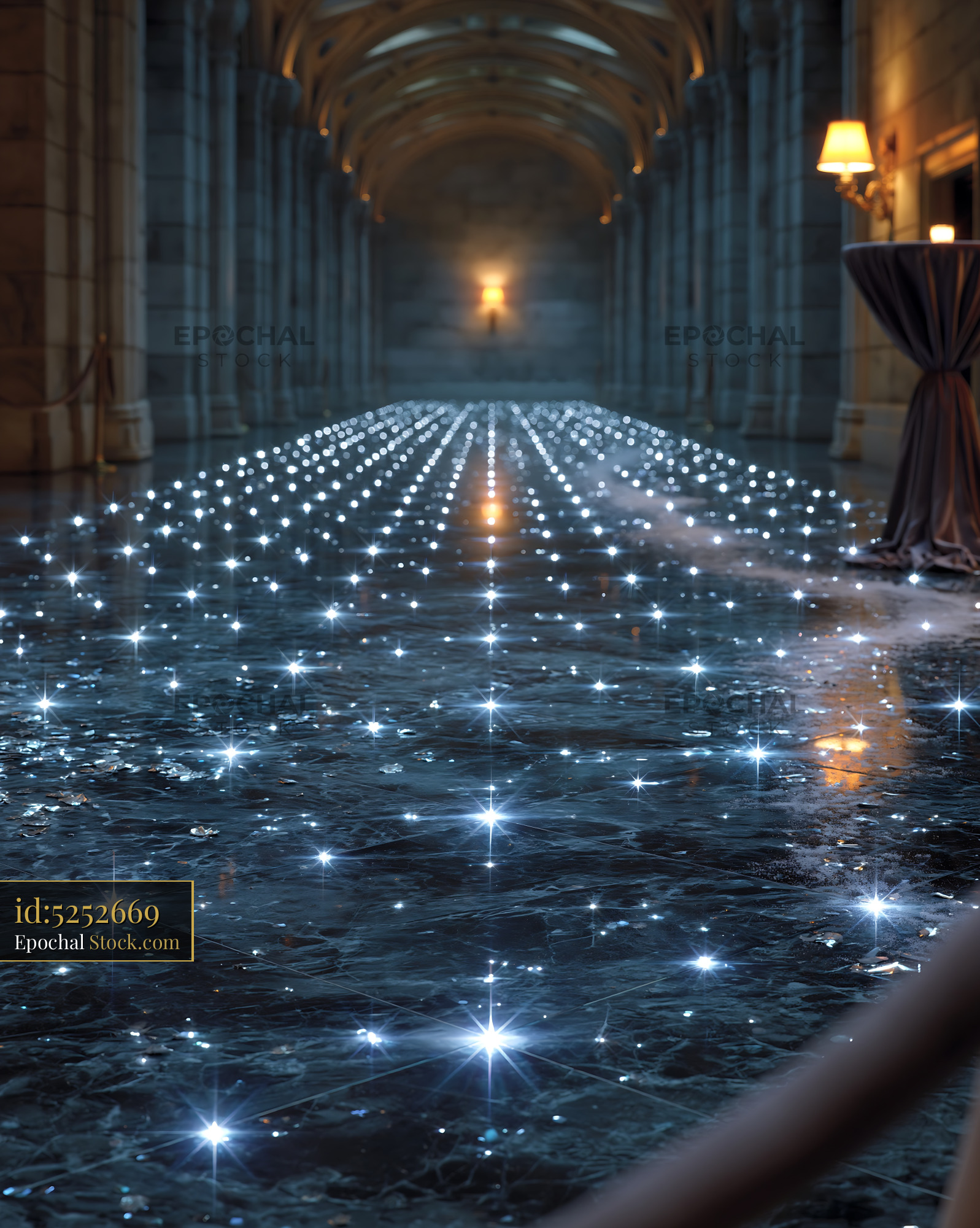 Grand hall with sparkling lights for a film festival red carpet entry - stock photo