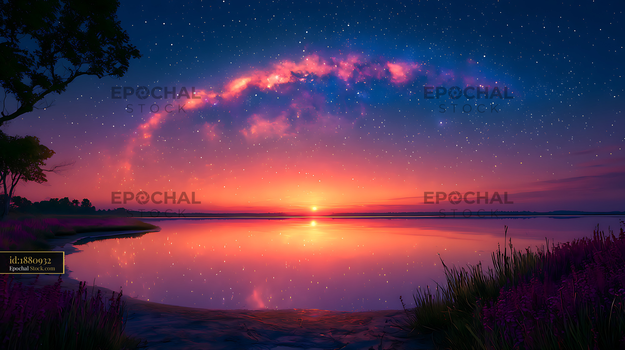 Galactic core over peaceful peat bog reflecting in still water
