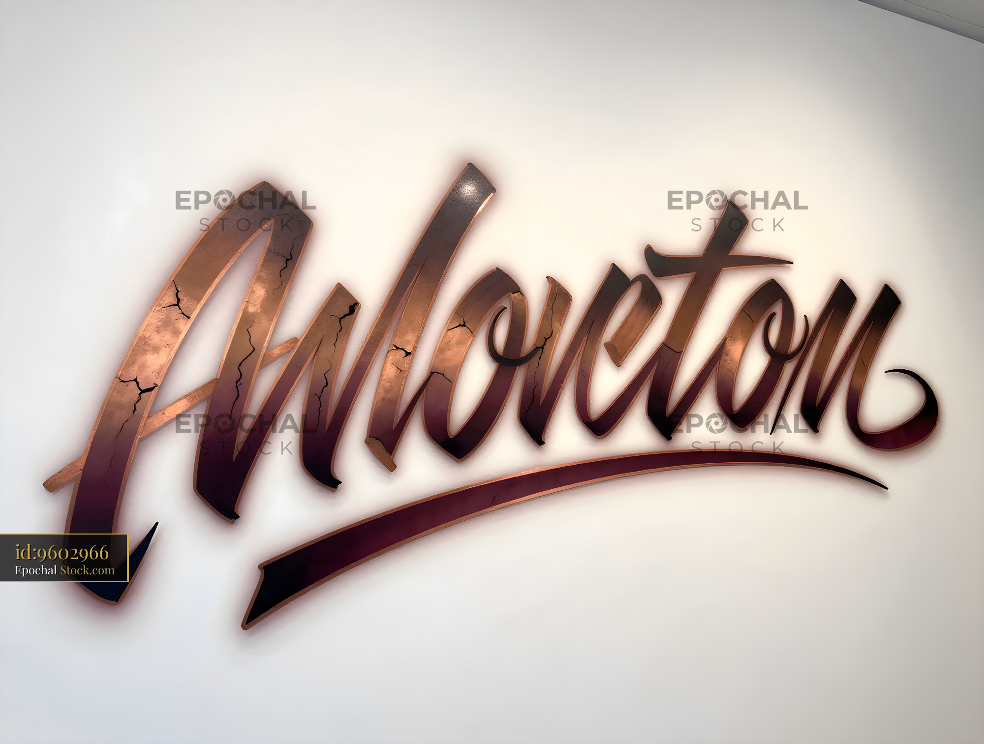Wall art with word Mloveton on display in a modern space Premium Stock Image - stock photo