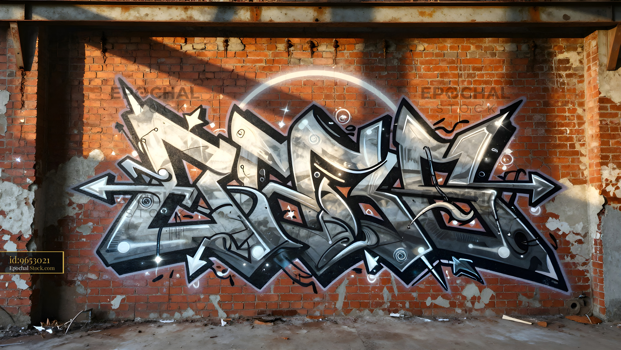 Graffiti art on brick wall in urban space during daylight Premium Stock Photo - stock photo