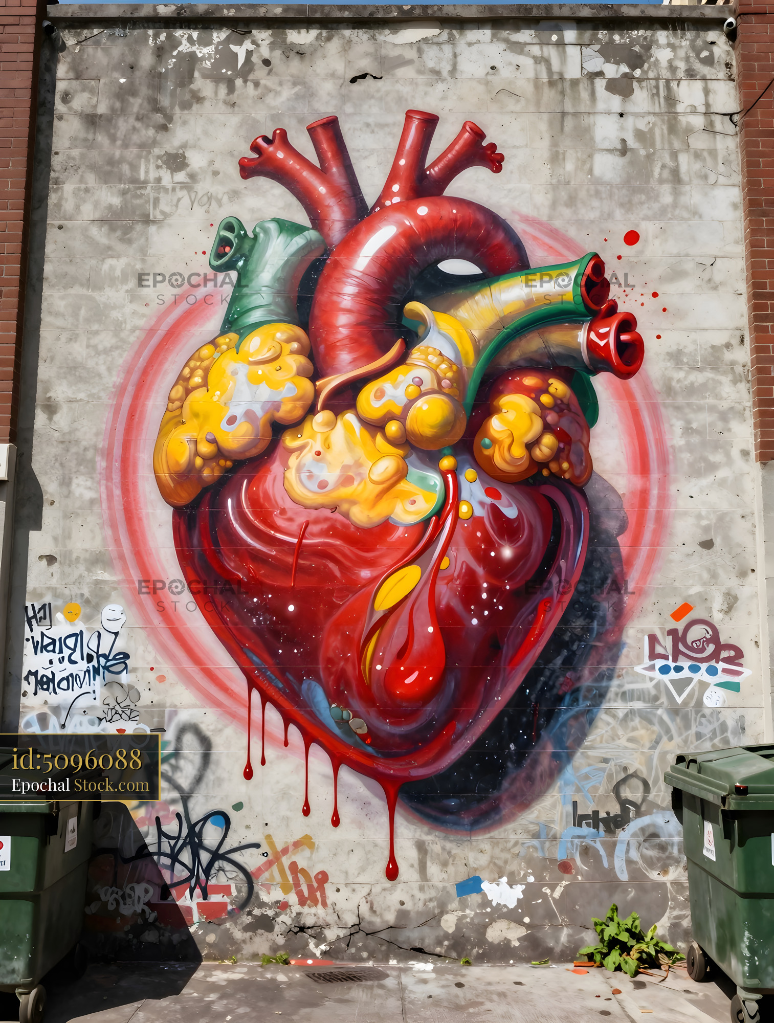 Creative heart mural on a city wall in bright colors Premium Stock Image - stock photo