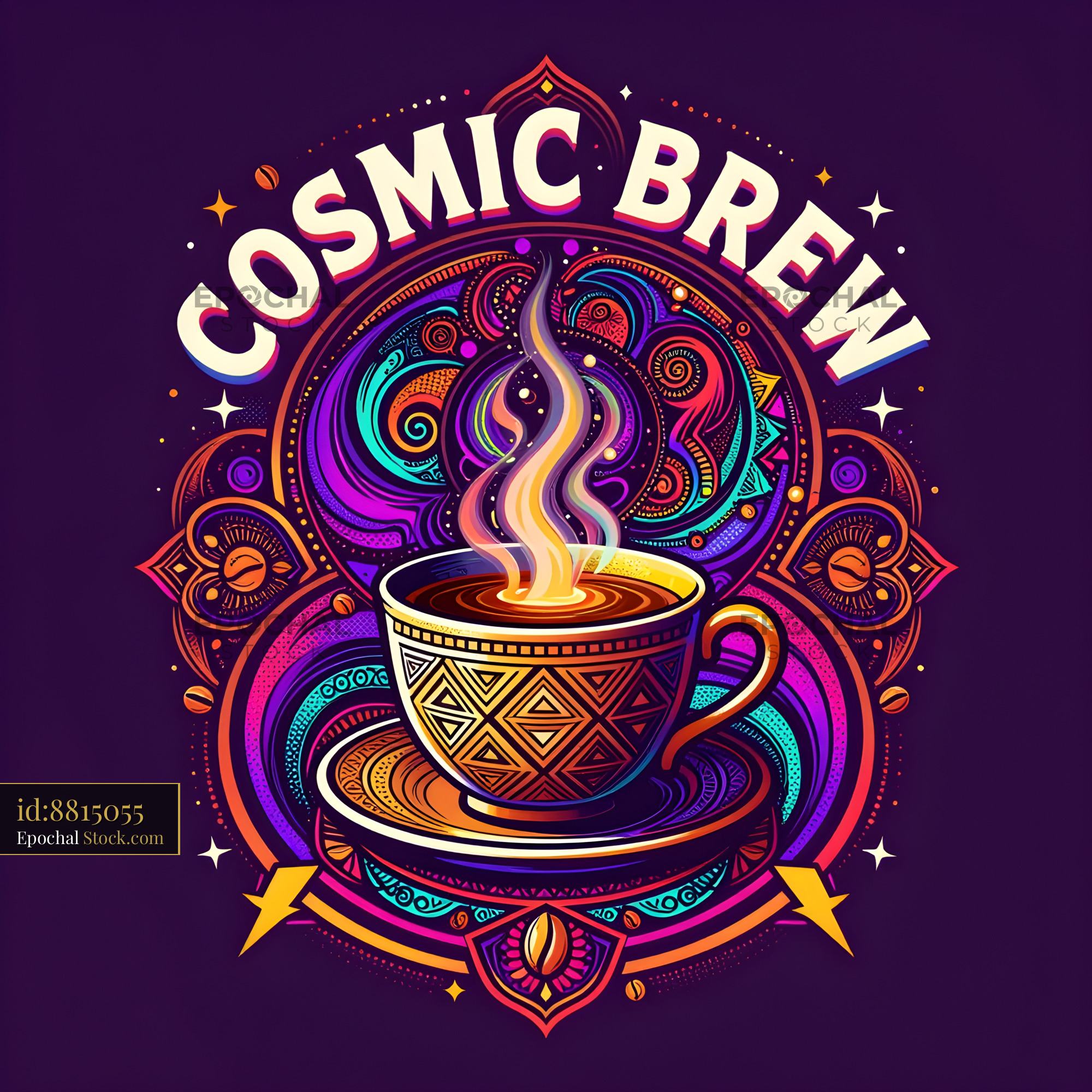 Cosmic brew offers coffee and art in a colorful design Premium Stock Photo - stock photo