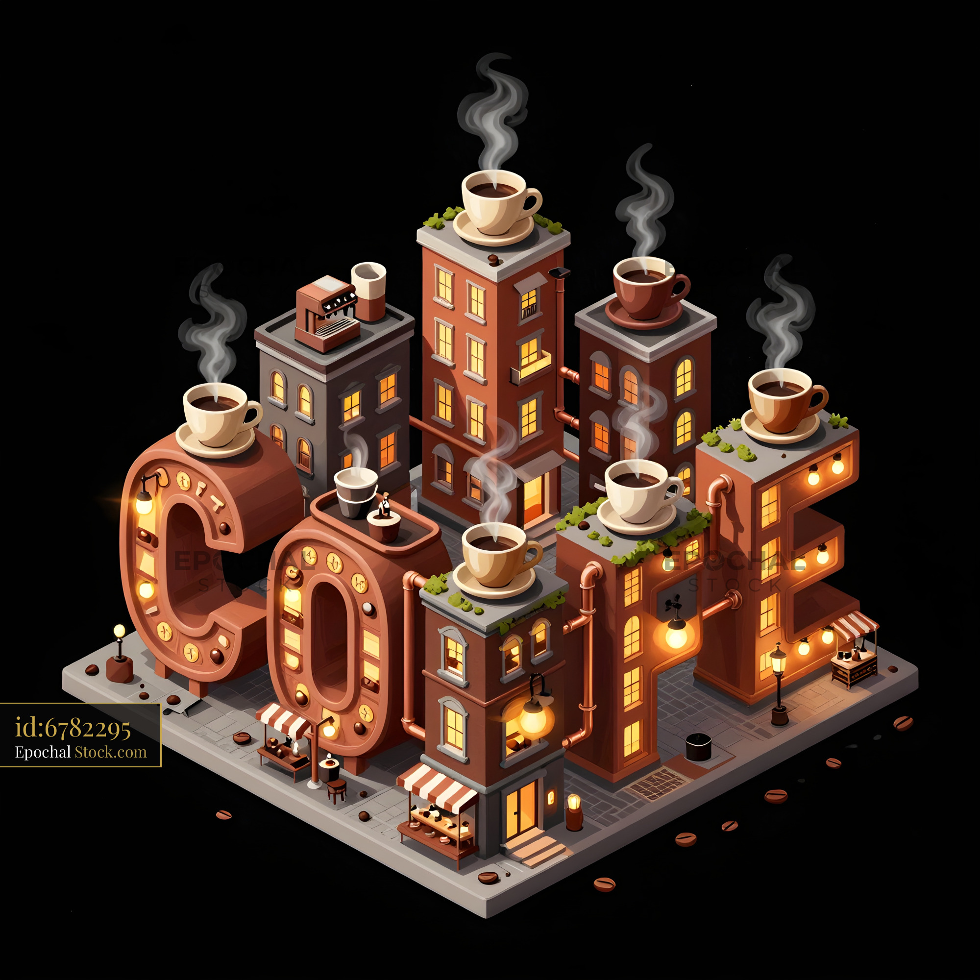 City scene with coffee shops and buildings in evening light Premium Stock Image - stock photo